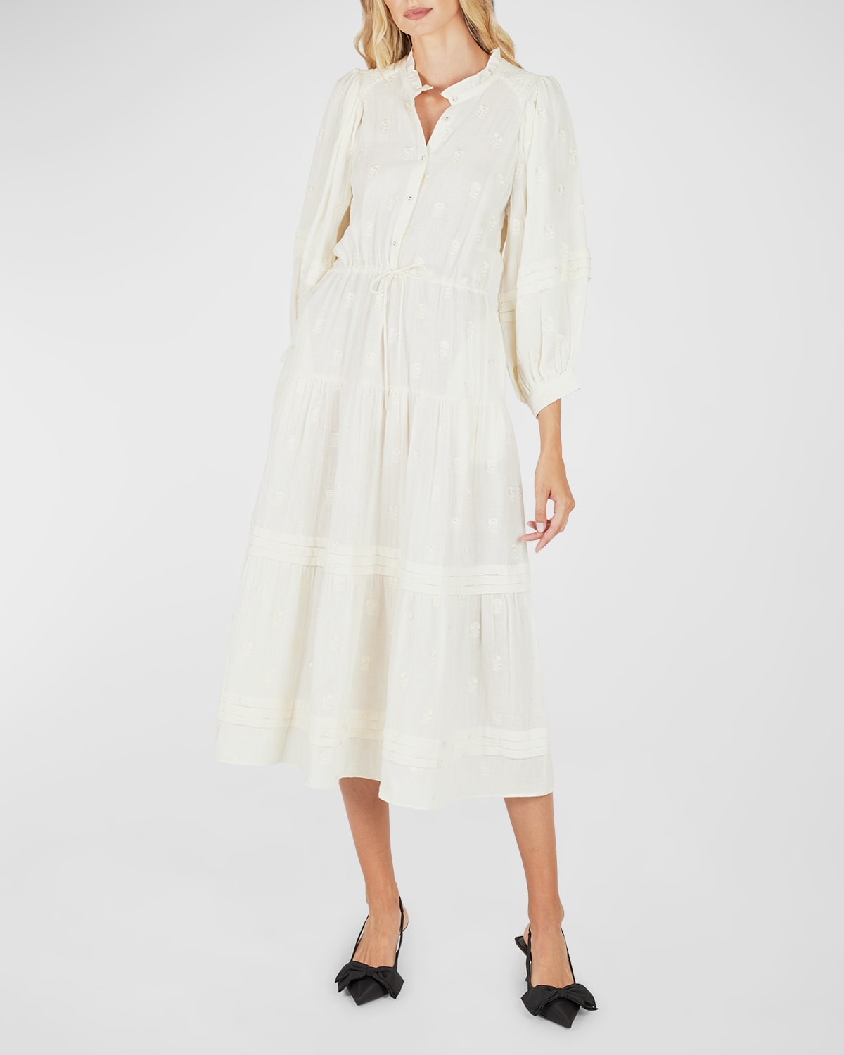 Cecile Billow Embroidered Dress