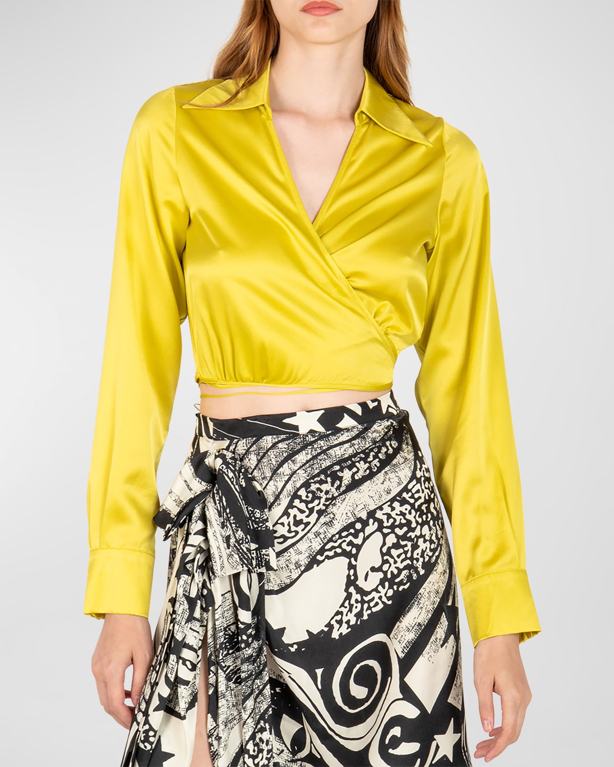 Shop Secret Mission Sharon Silk Tie-waist Blouse In Yellow