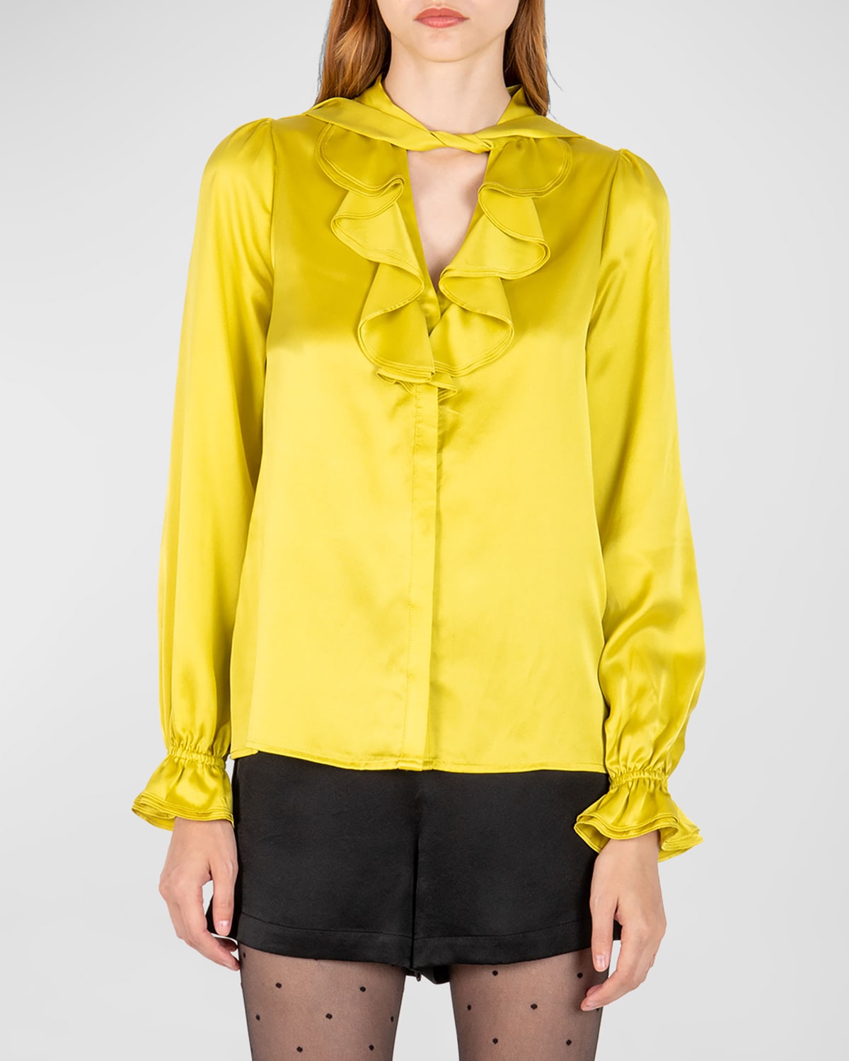 Secret Mission Daphne Silk Neck-tie Blouse In Yellow