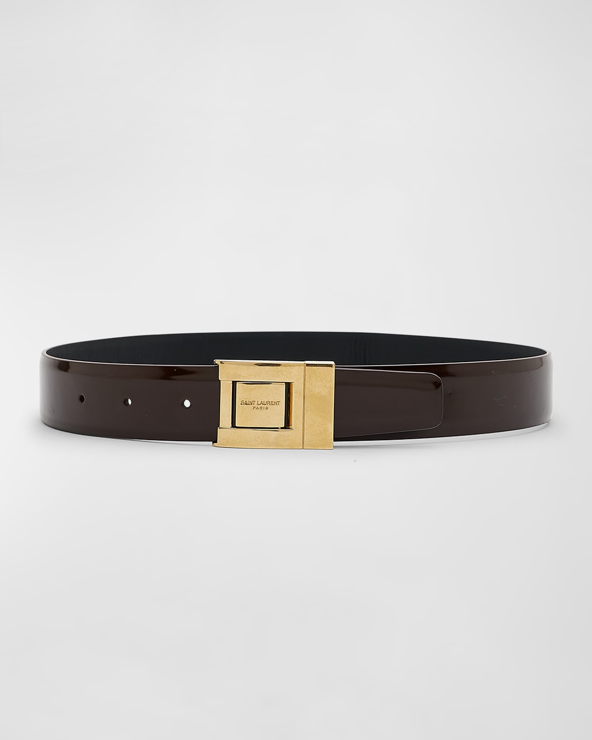 Shop Saint Laurent Patent Leather Belt With Golden Hardware In 2545 Dark Maroon