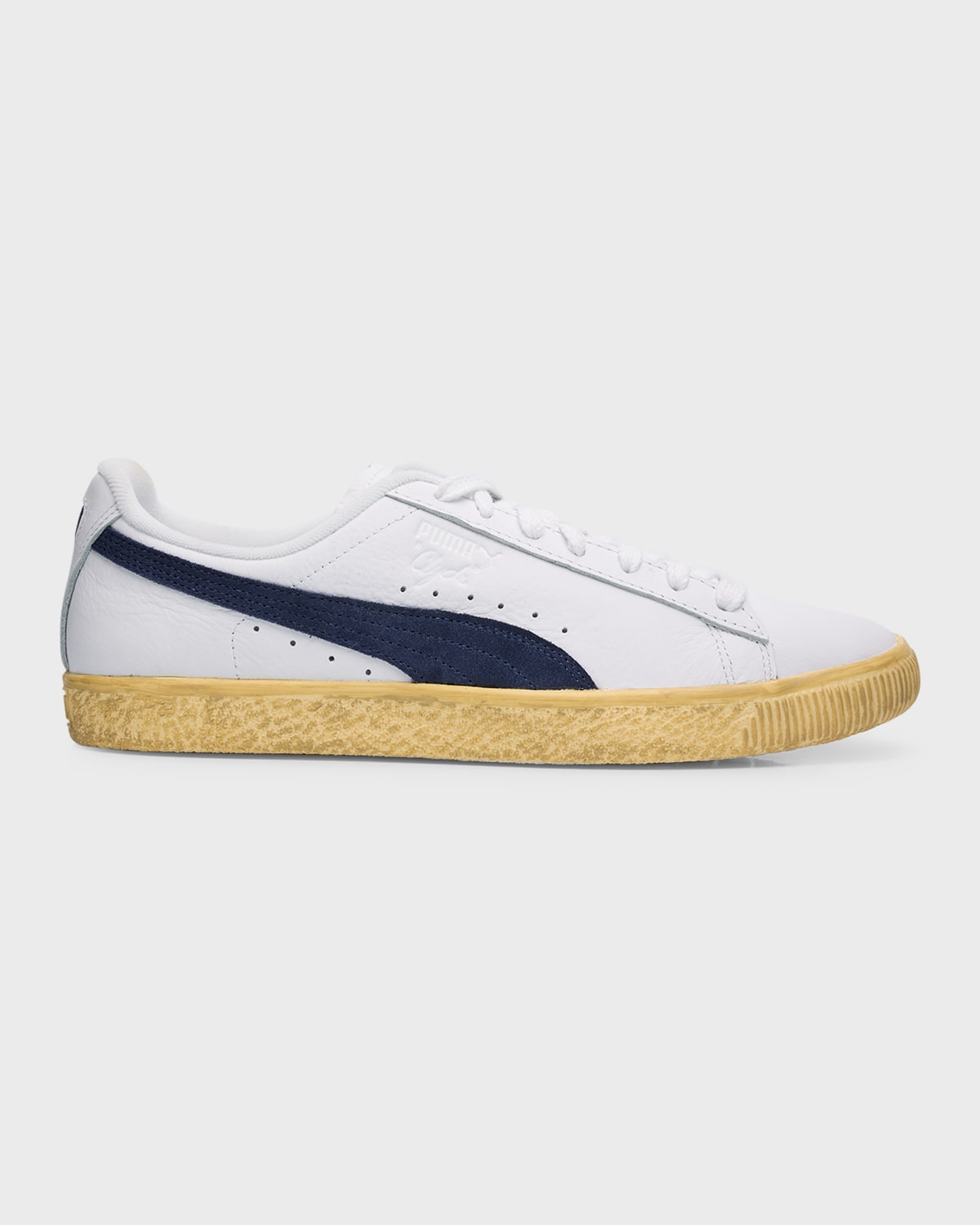 Shop Puma Men's Clyde Mixed Leather Classic Sneakers In White