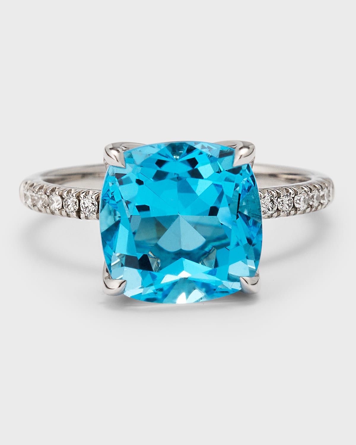 18K White Gold Swiss Blue Topaz Statement Ring with Diamonds, Size 6
