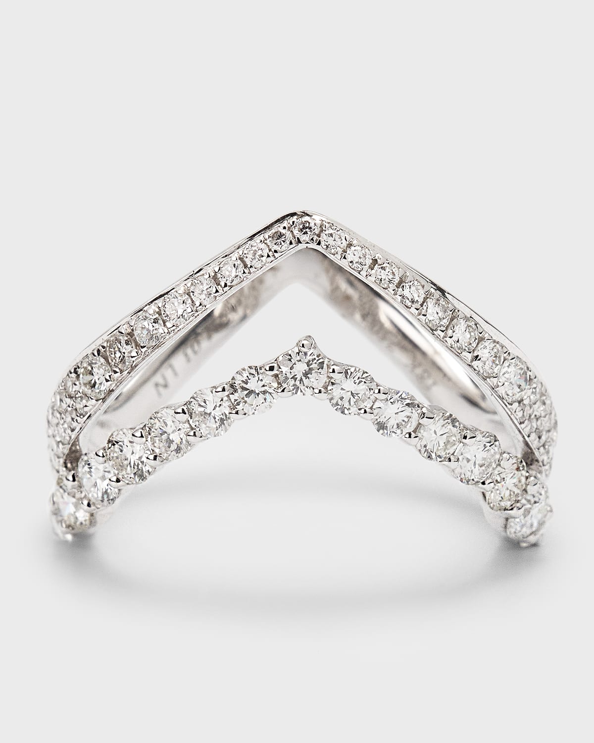 18K White Gold Double V Sparkle Diamond Ring, Size 6