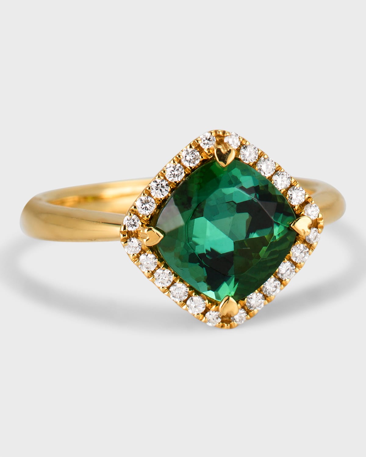 18K Yellow Gold Indicolite Statement Ring with Diamonds, Size 6