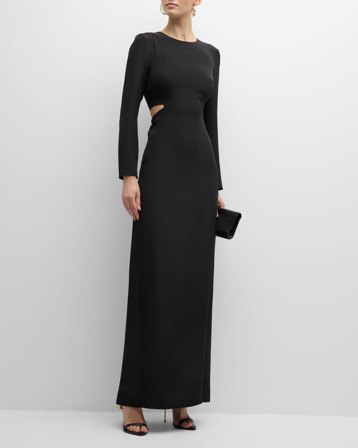 Adam Lippes Alexandra Cutout Long-sleeve Silk Crepe Gown In Black