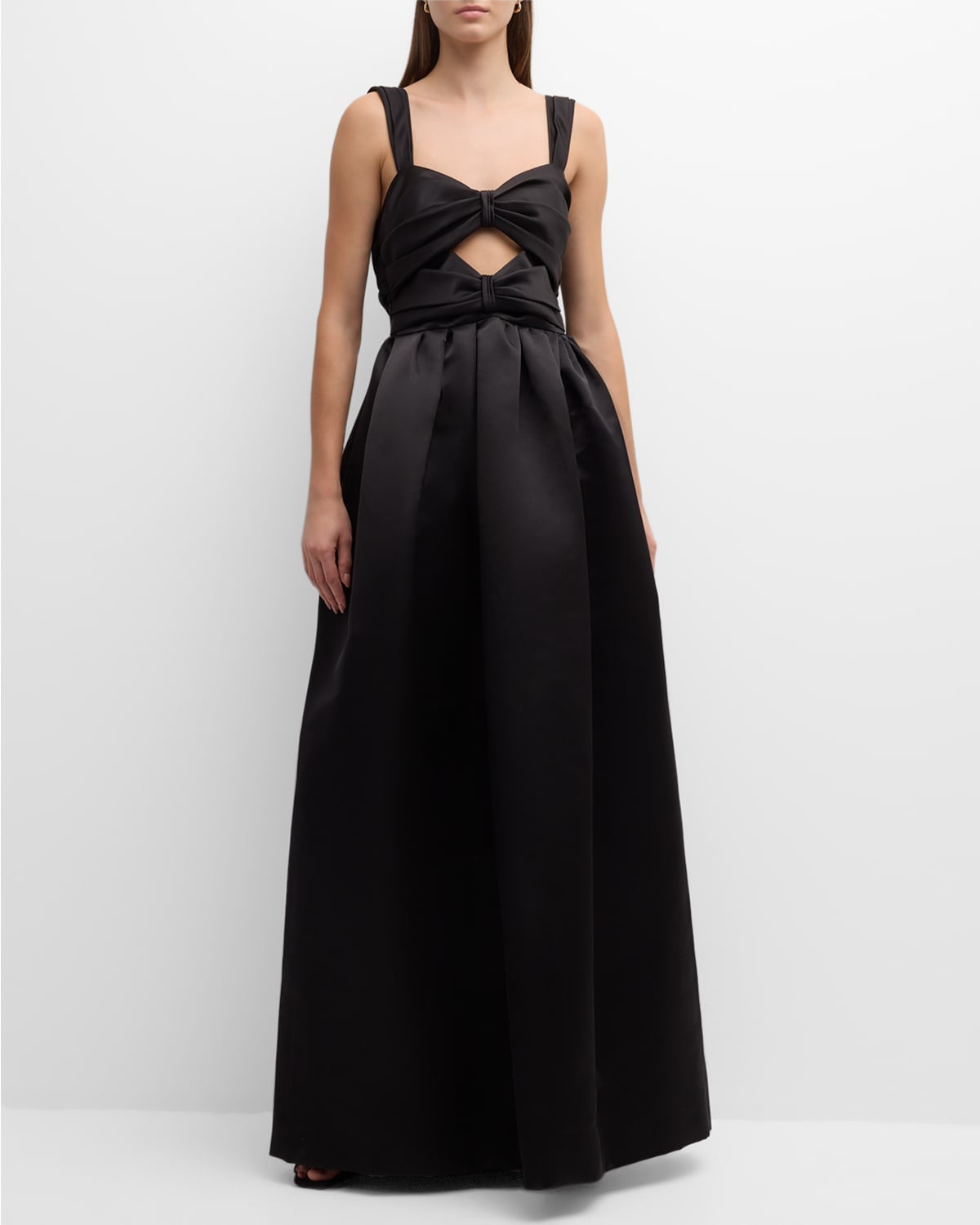 Adam Lippes Francesca Bow Cutout Sleeveless Fit-&-flare Duchess Satin Gown In Black