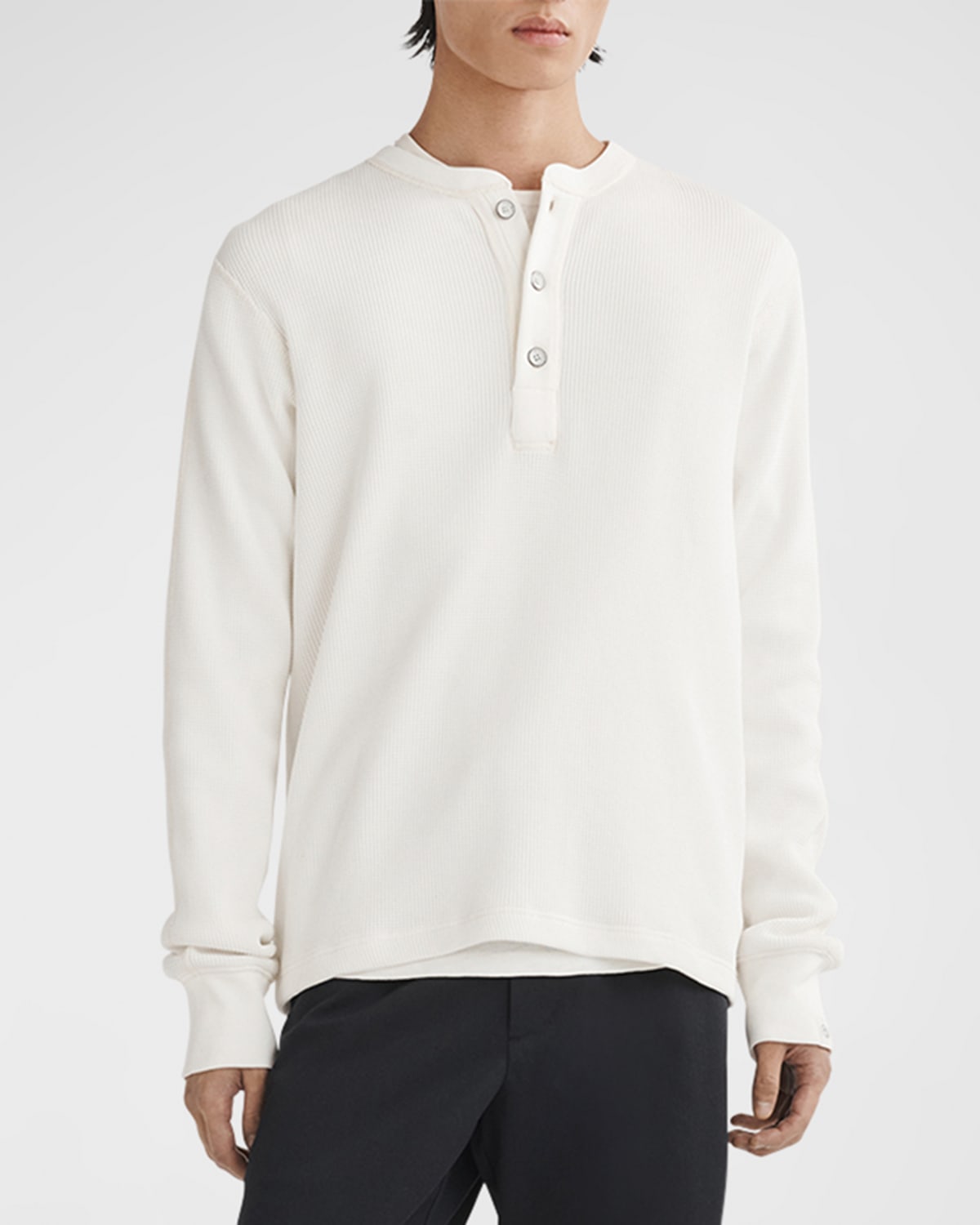 Shop Rag & Bone Men's Garment-dyed Waffle Henley Shirt In Ivory