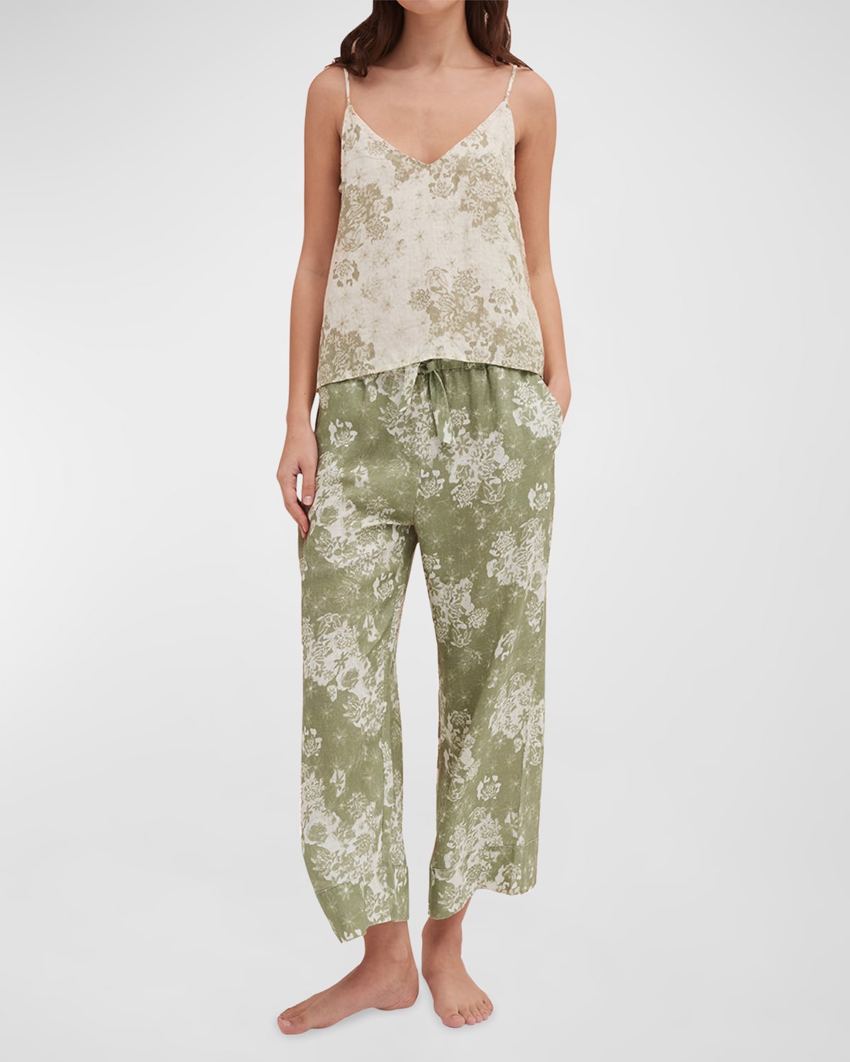 Shop Desmond & Dempsey Floral Leopard-print Cami & Pants Pajama Set In Flowers Of Time Sage  Green
