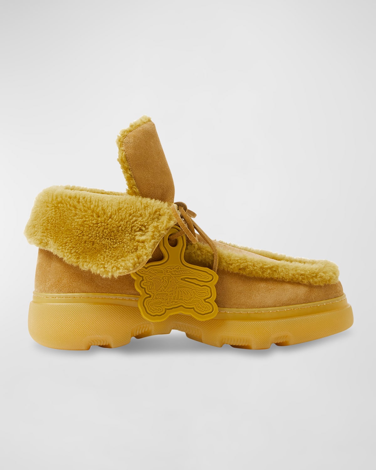 BURBERRY CREEPER SUEDE & SHEARLING BOOTIES