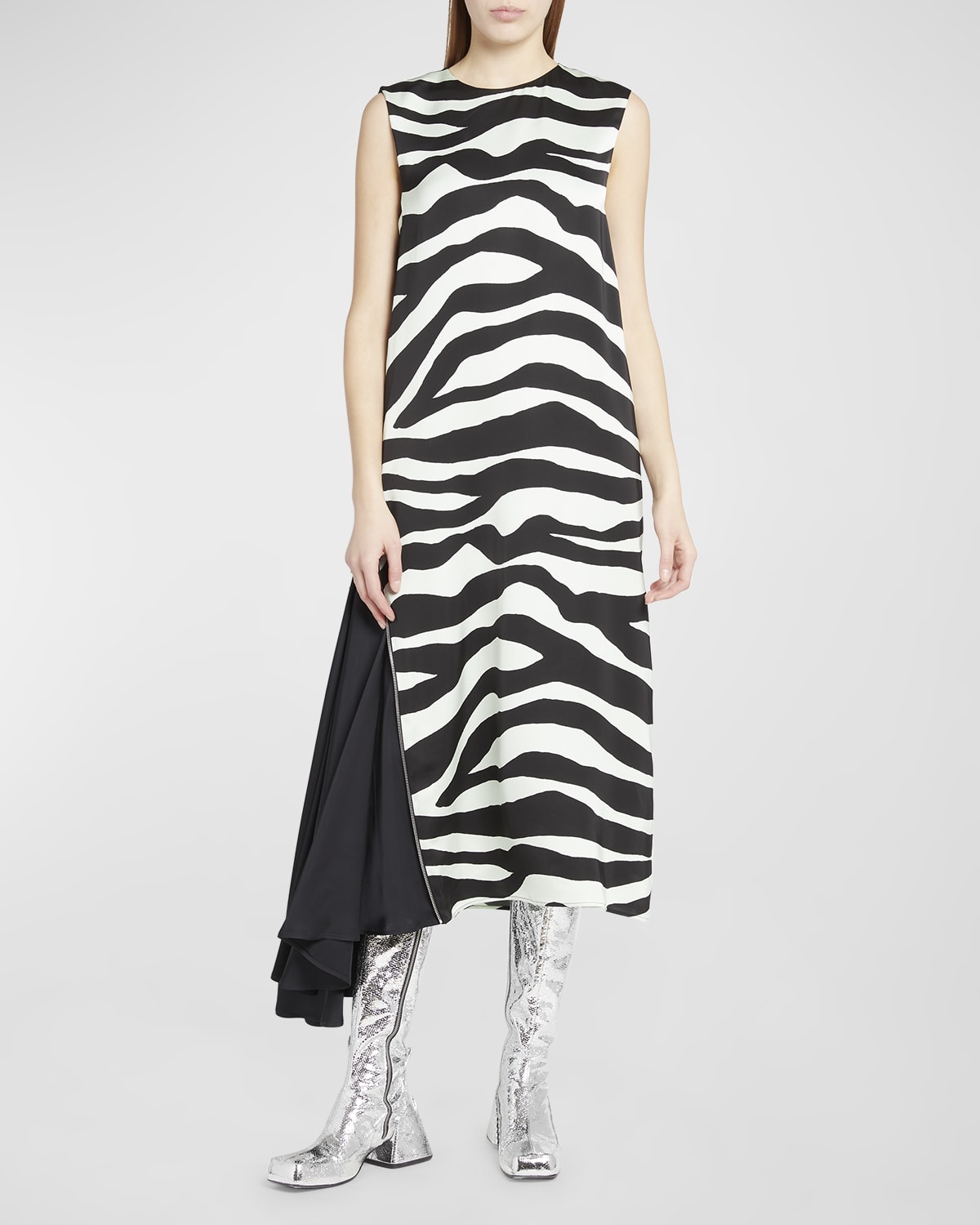Shop Jil Sander Zebra Print Midi Dress With Side Zip Detail In Jungle