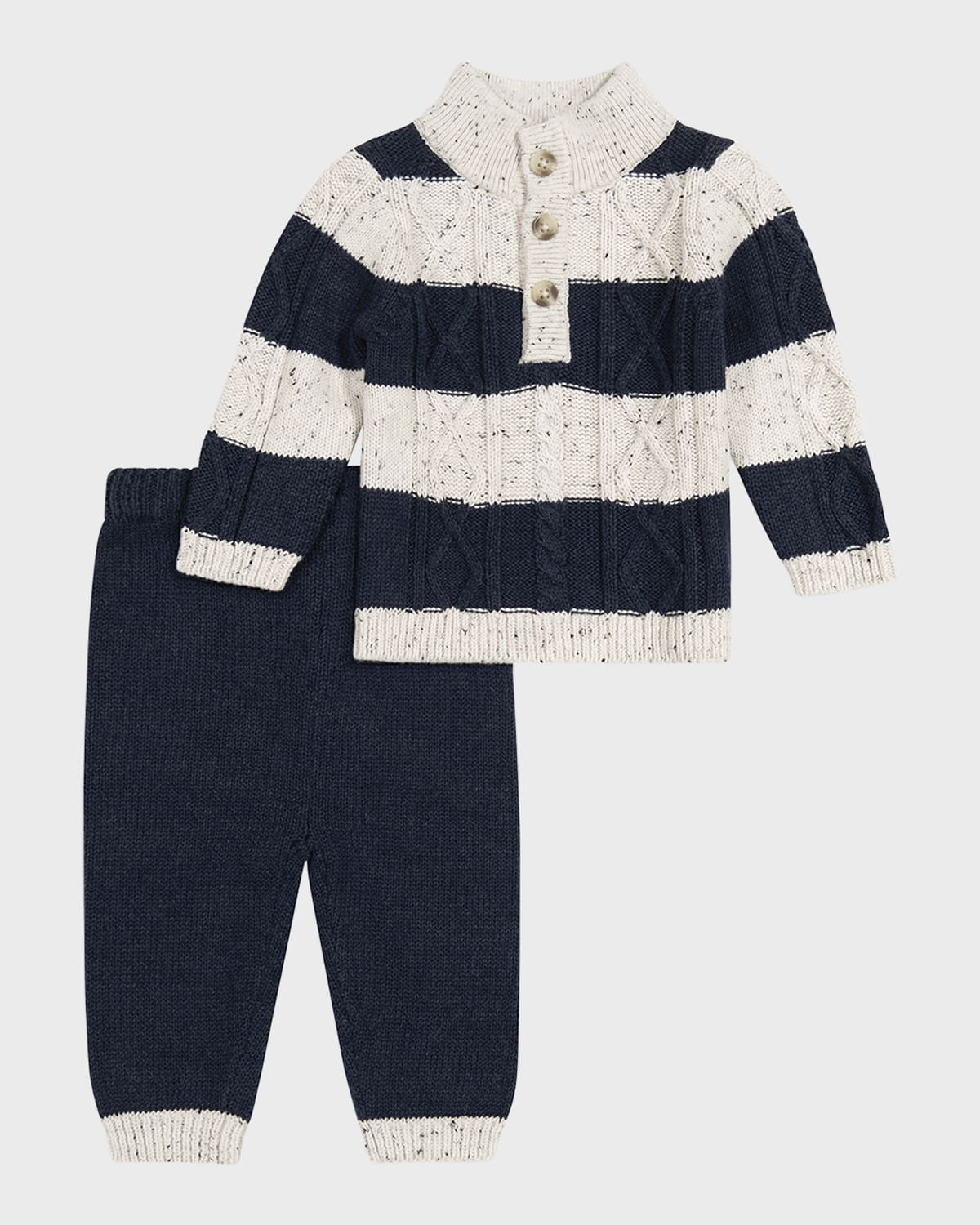 Miniclasix Kids' Boy's Striped Shawl Knit Sweater In Navy