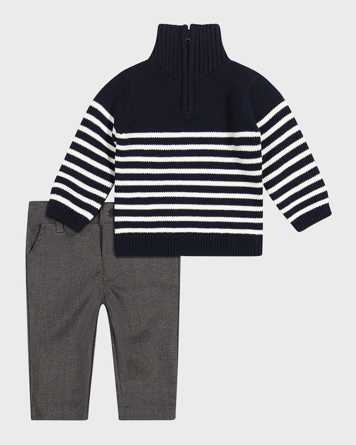 Miniclasix Kids' Boy's Striped Quarter Zip Sweater In Navy