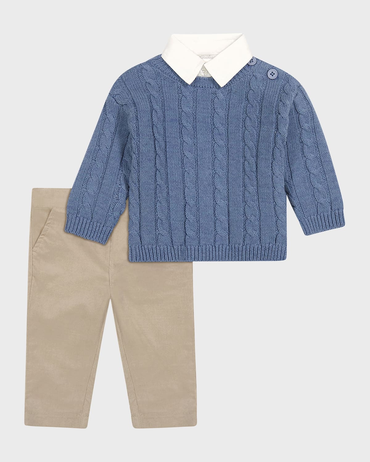 Miniclasix Kids' Boy's Cable Knit Sweater & Shirt Combo In Blue