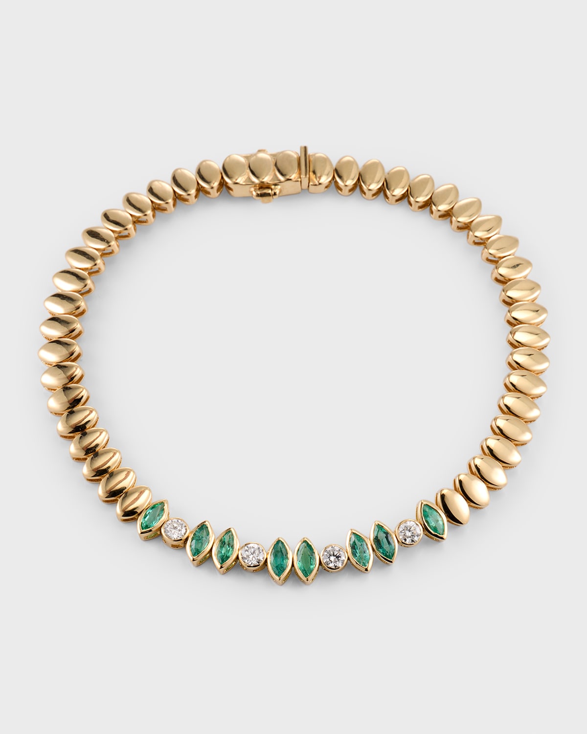Kastel Jewelry 14k Yellow Gold Chemin Marquise-cut Emerald And Diamond Bracelet