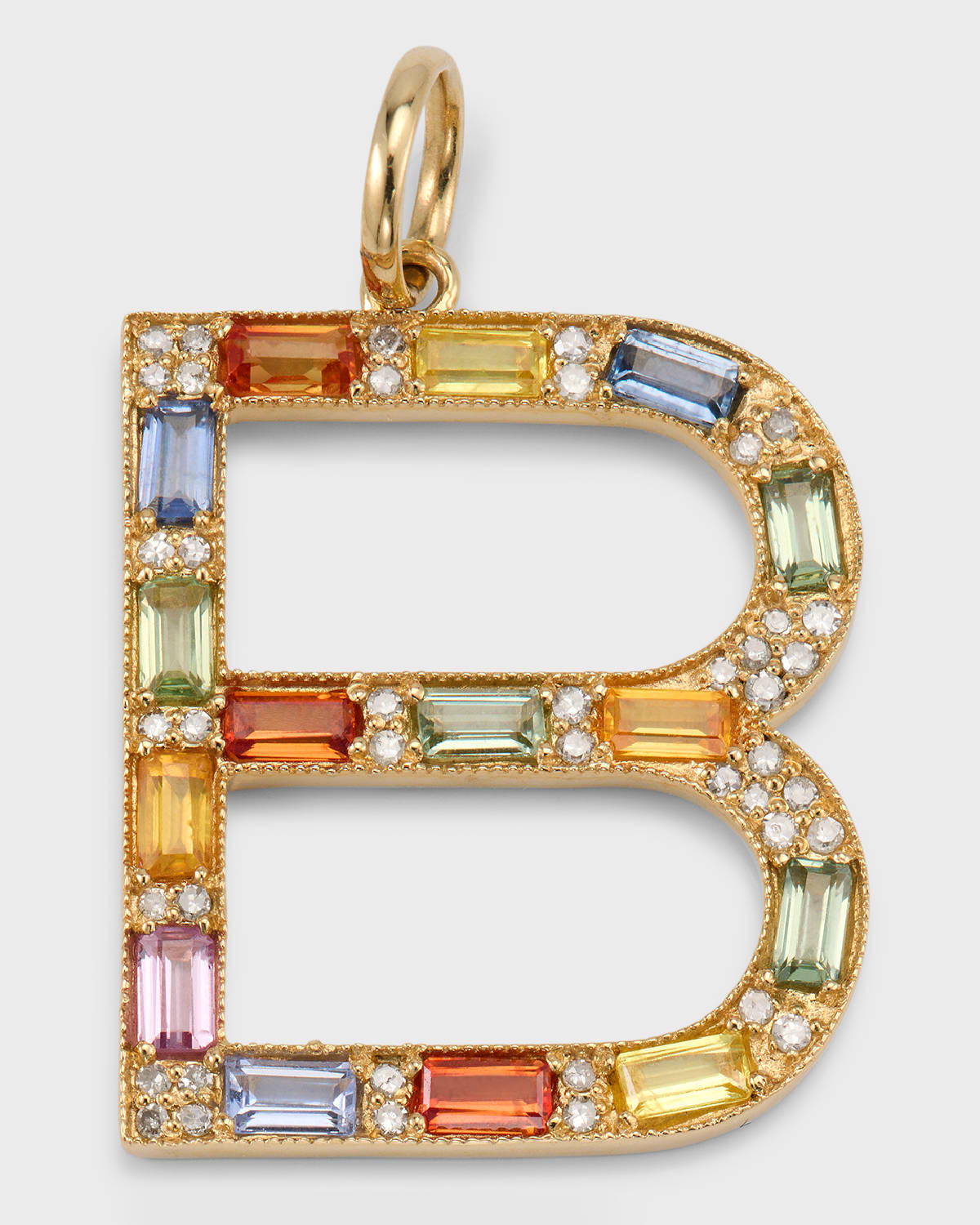 Initial B Pendant with Multicolor Sapphires and Diamonds