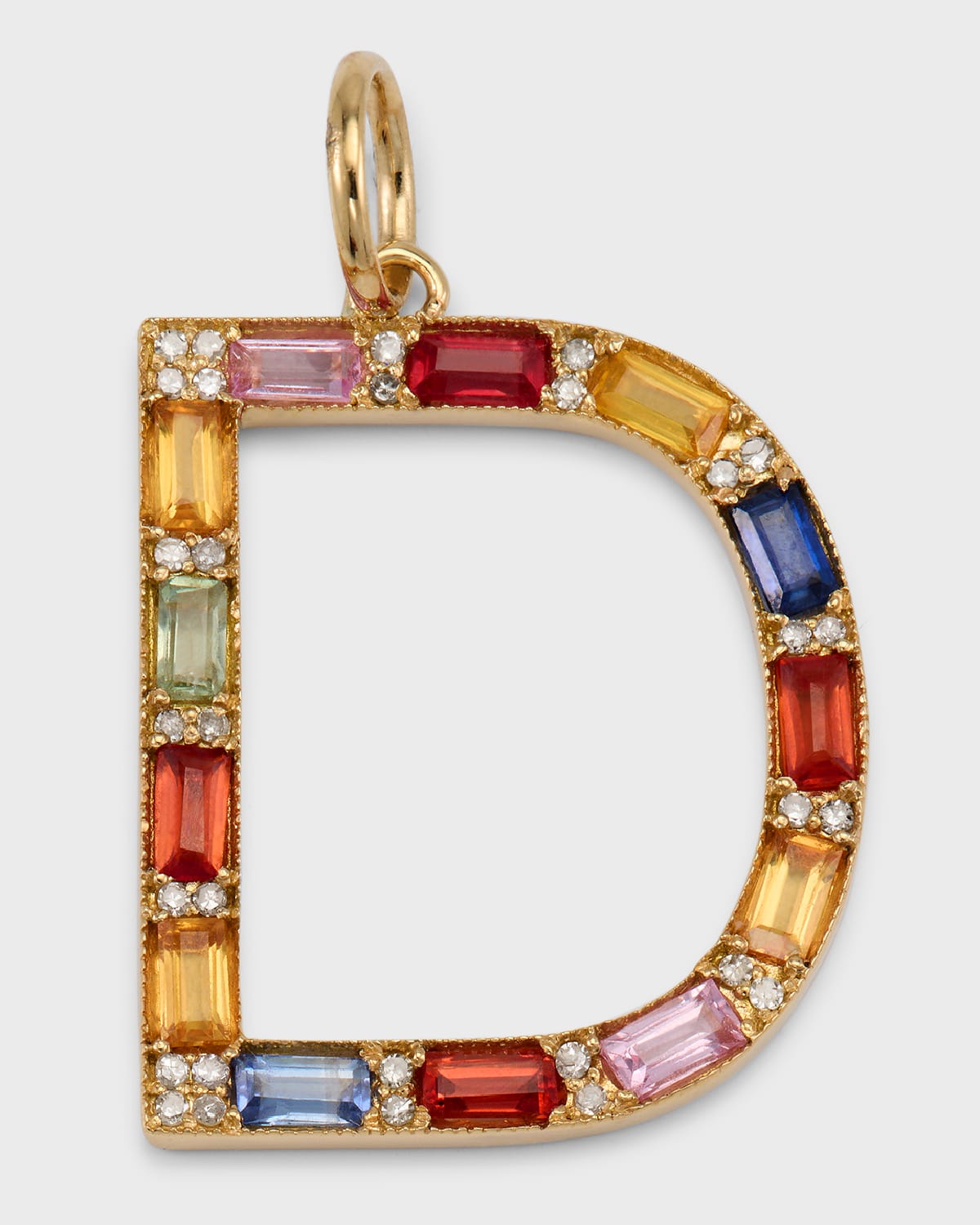 Initial D Pendant with Multicolor Sapphires and Diamonds