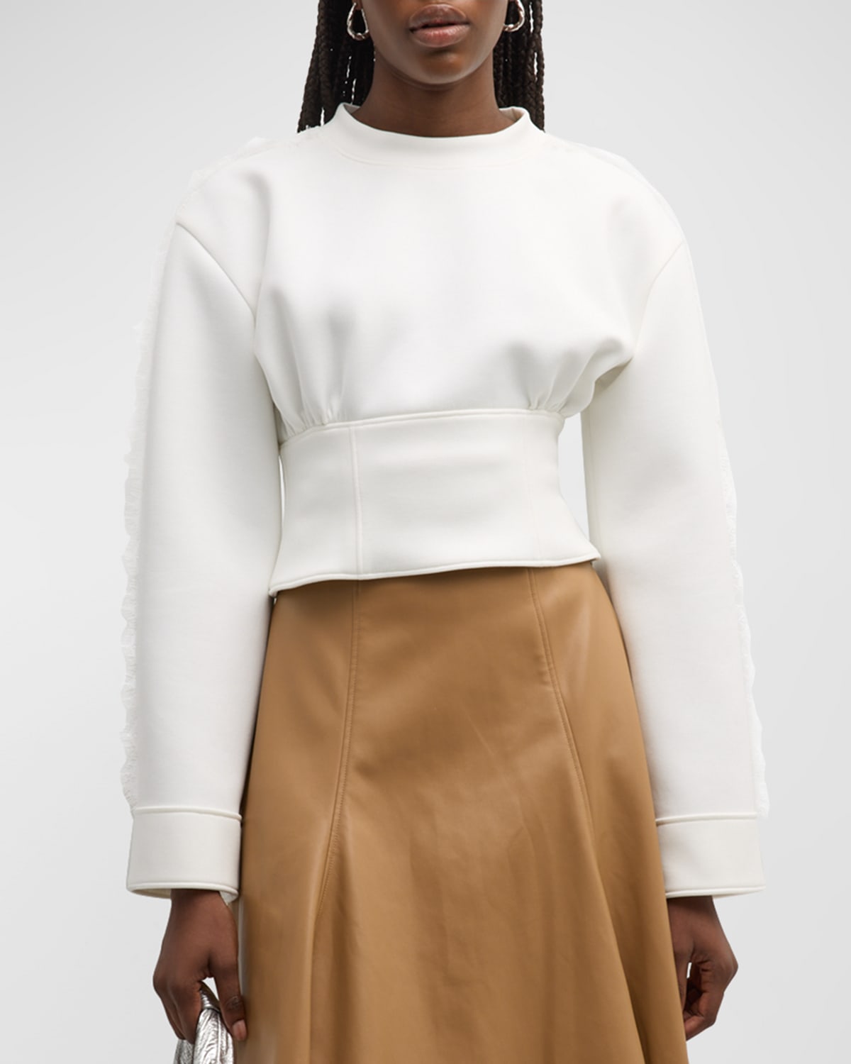 Adeam Lace-trim Crop Corset Sweatshirt In Ivory