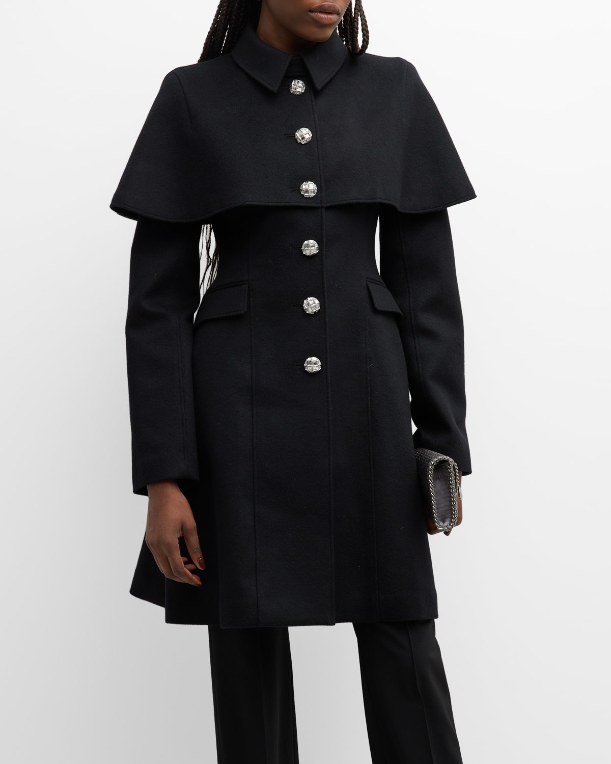 Adeam Cape A-line Short Coat In Black