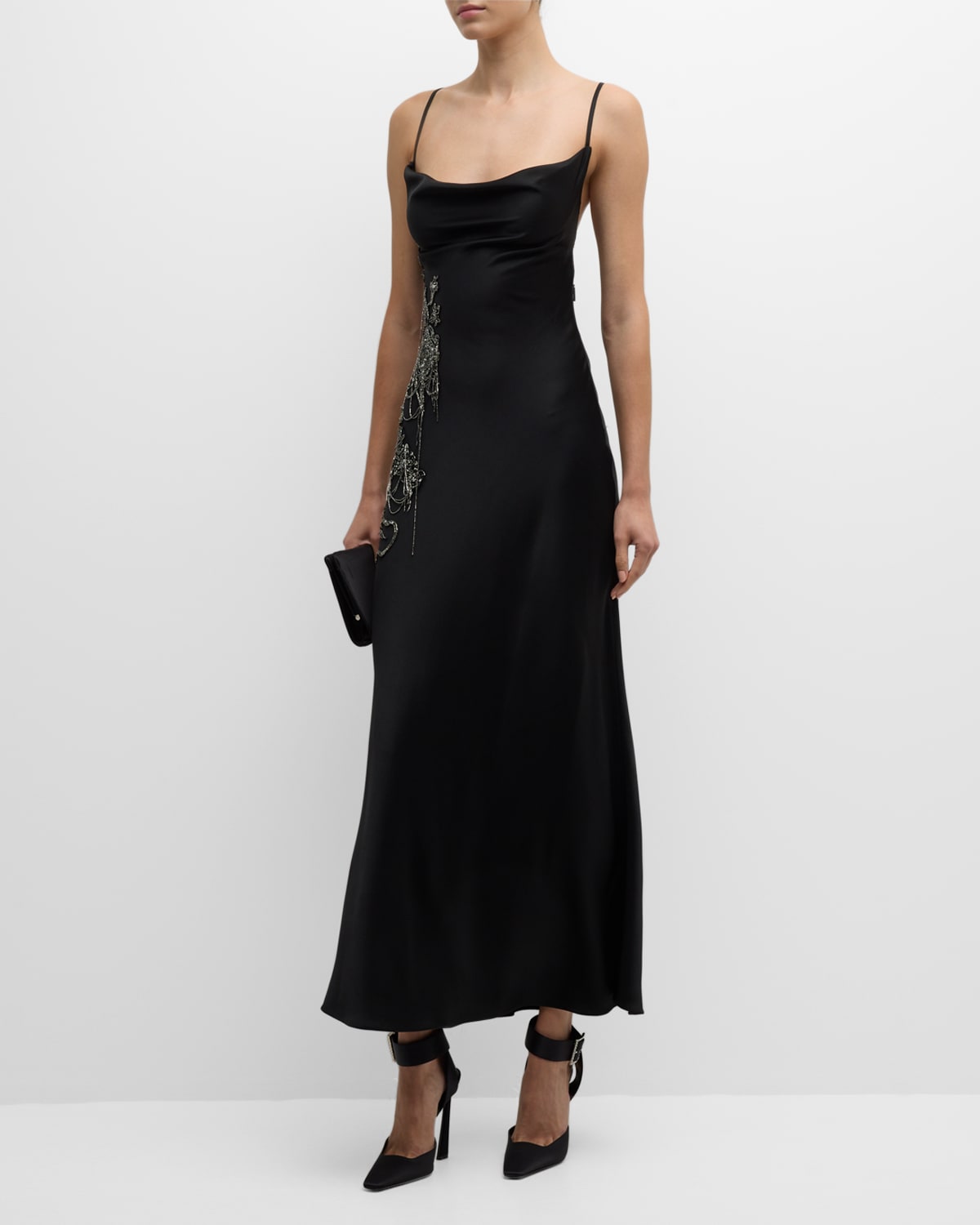 Shop Jason Wu Collection Slip Dress With Beaded Applique Detail In Black
