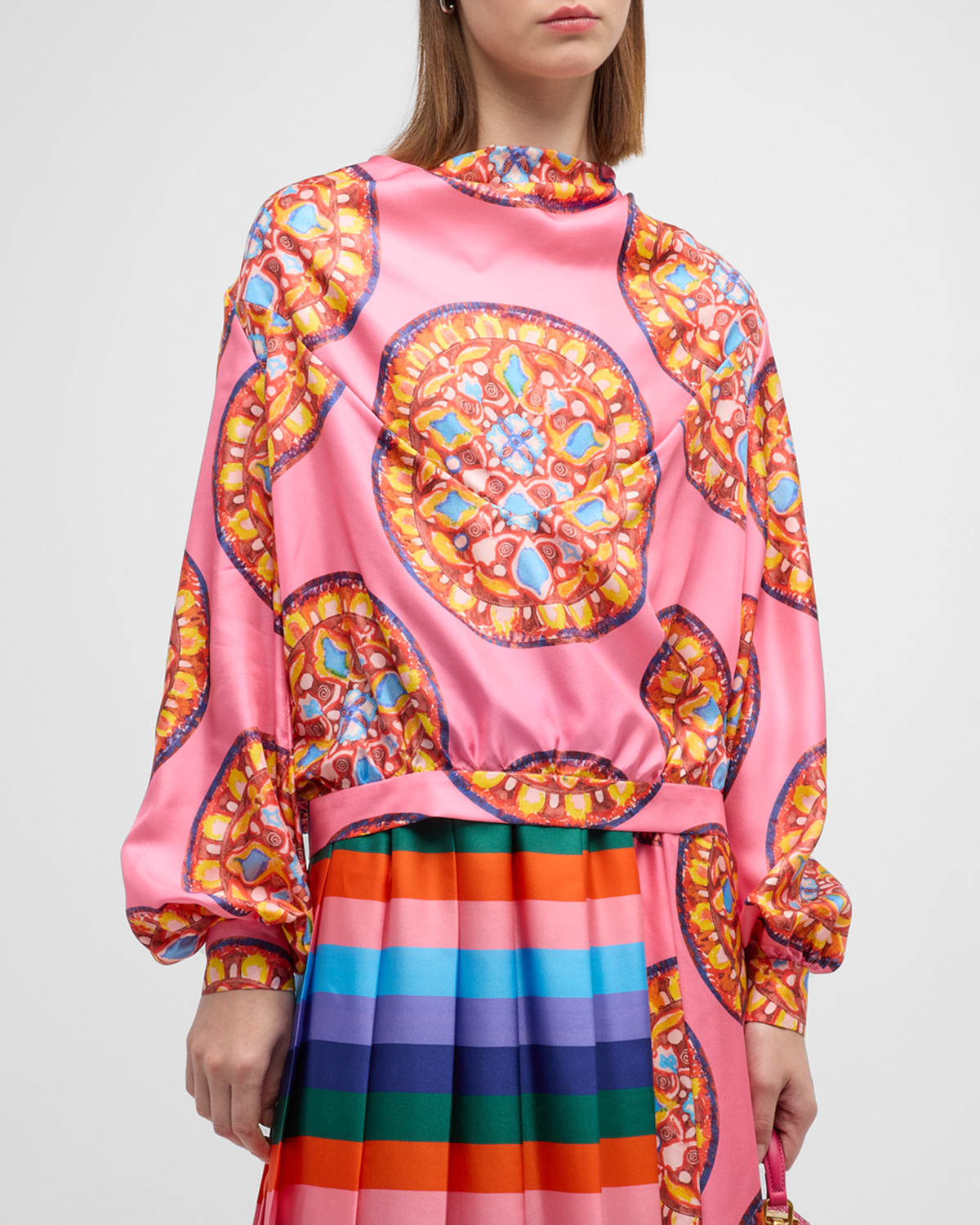Shop Rianna + Nina Kipos Sharon Silk Printed Blouse In Rose Anthos