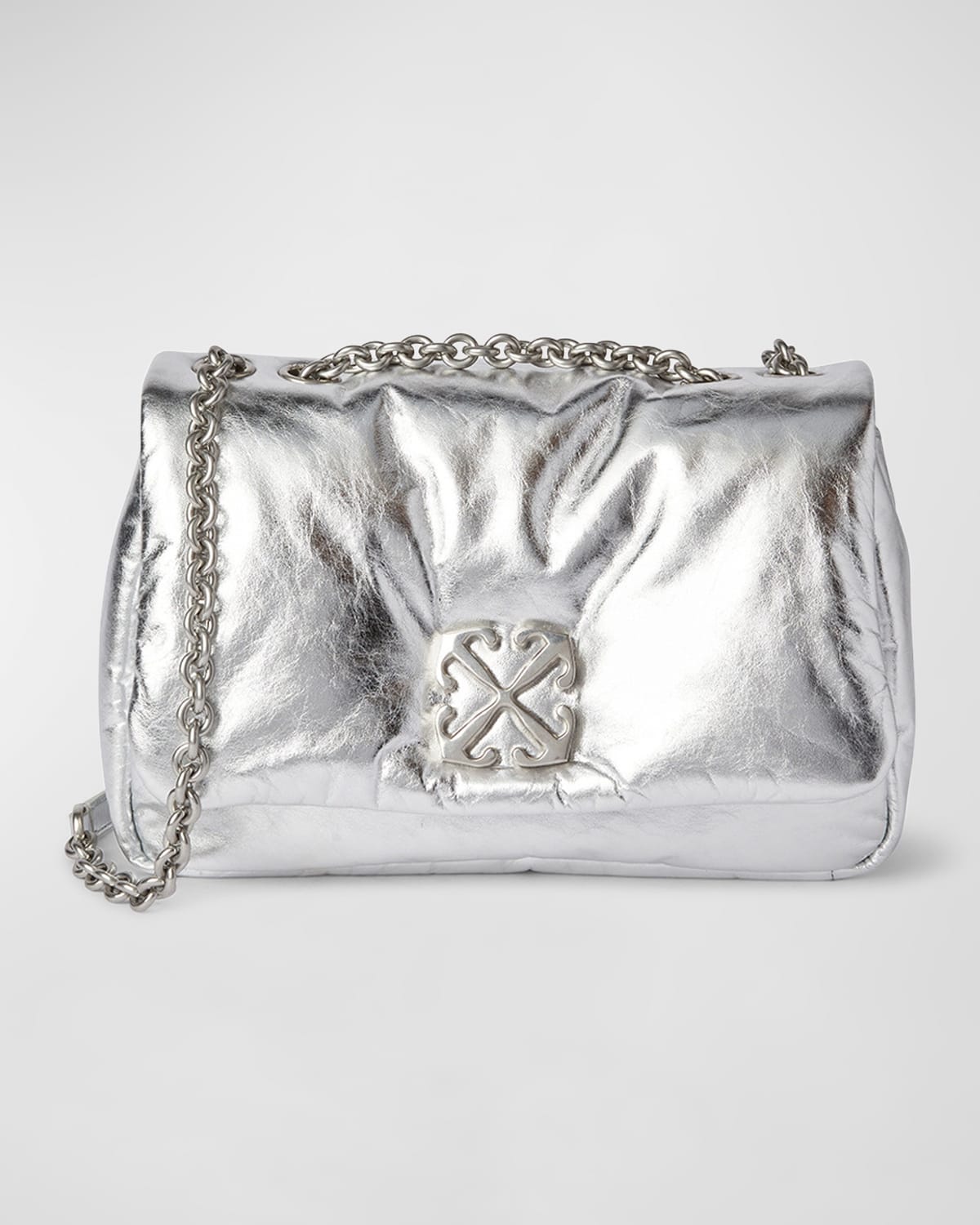 Off-white Jitney Puffer Metallic Chain Shoulder Bag In Silver