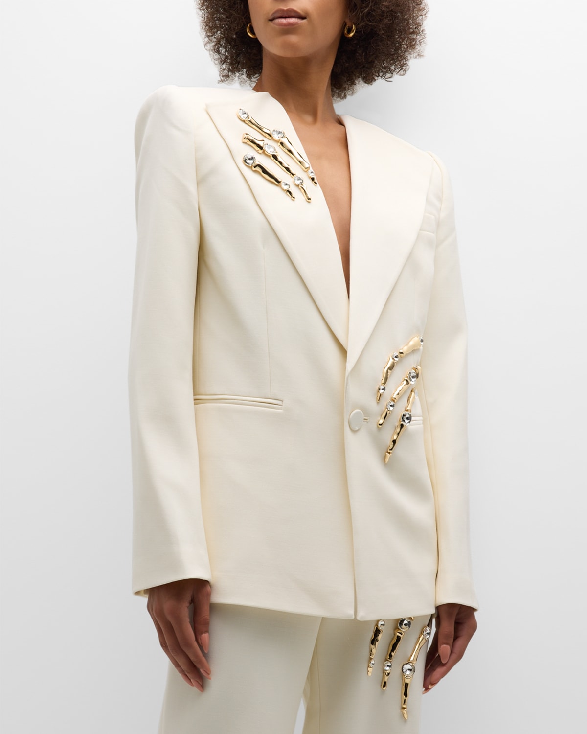 AREA CRYSTAL CLAW SINGLE-BREASTED RELAXED BLAZER JACKET