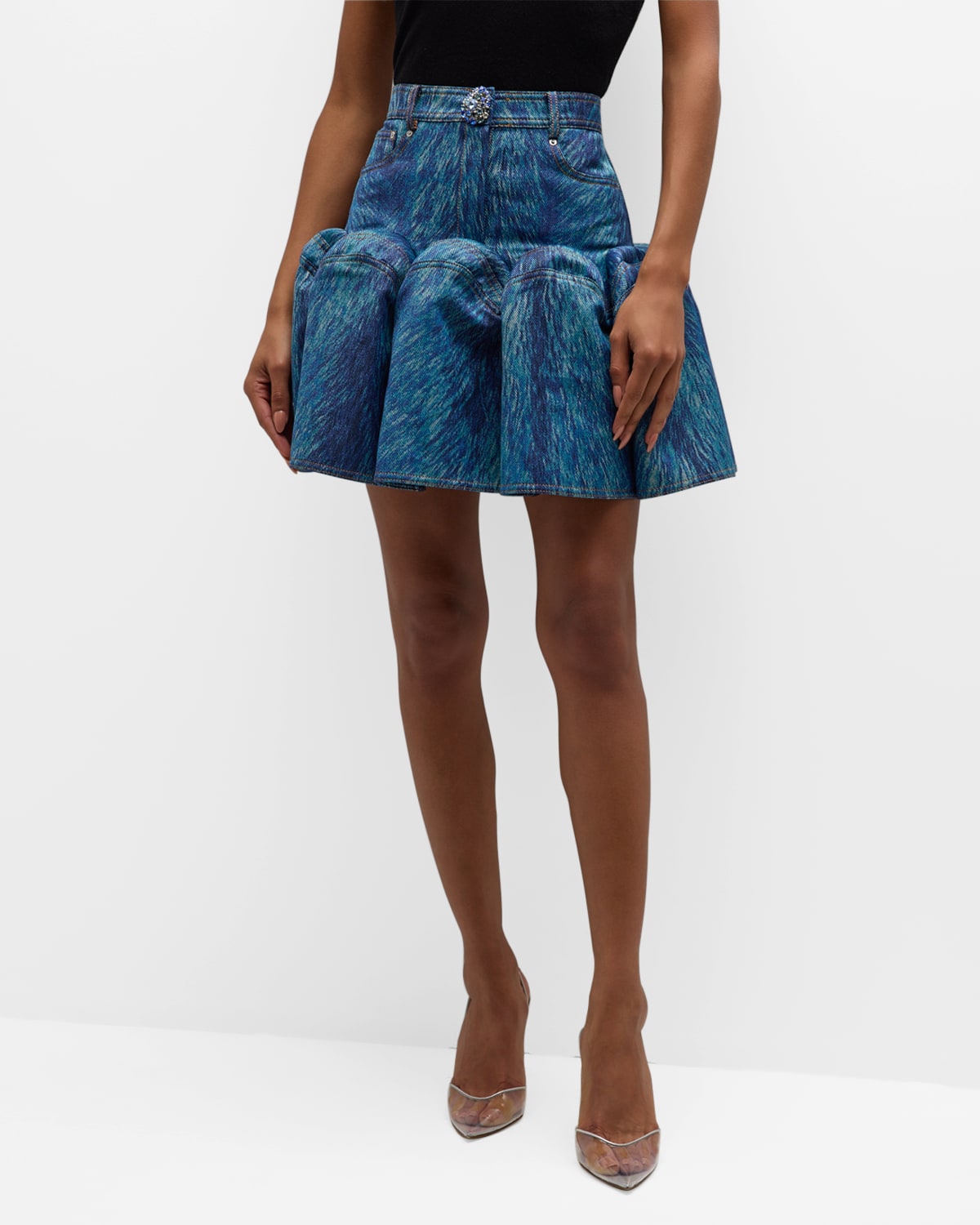 Area Women's Crystal-embellished Denim Miniskirt In Blue