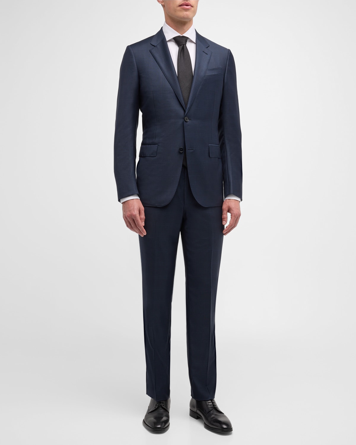 Zegna Men's Micro Houndstooth Plaid Suit In Blue Navy Check