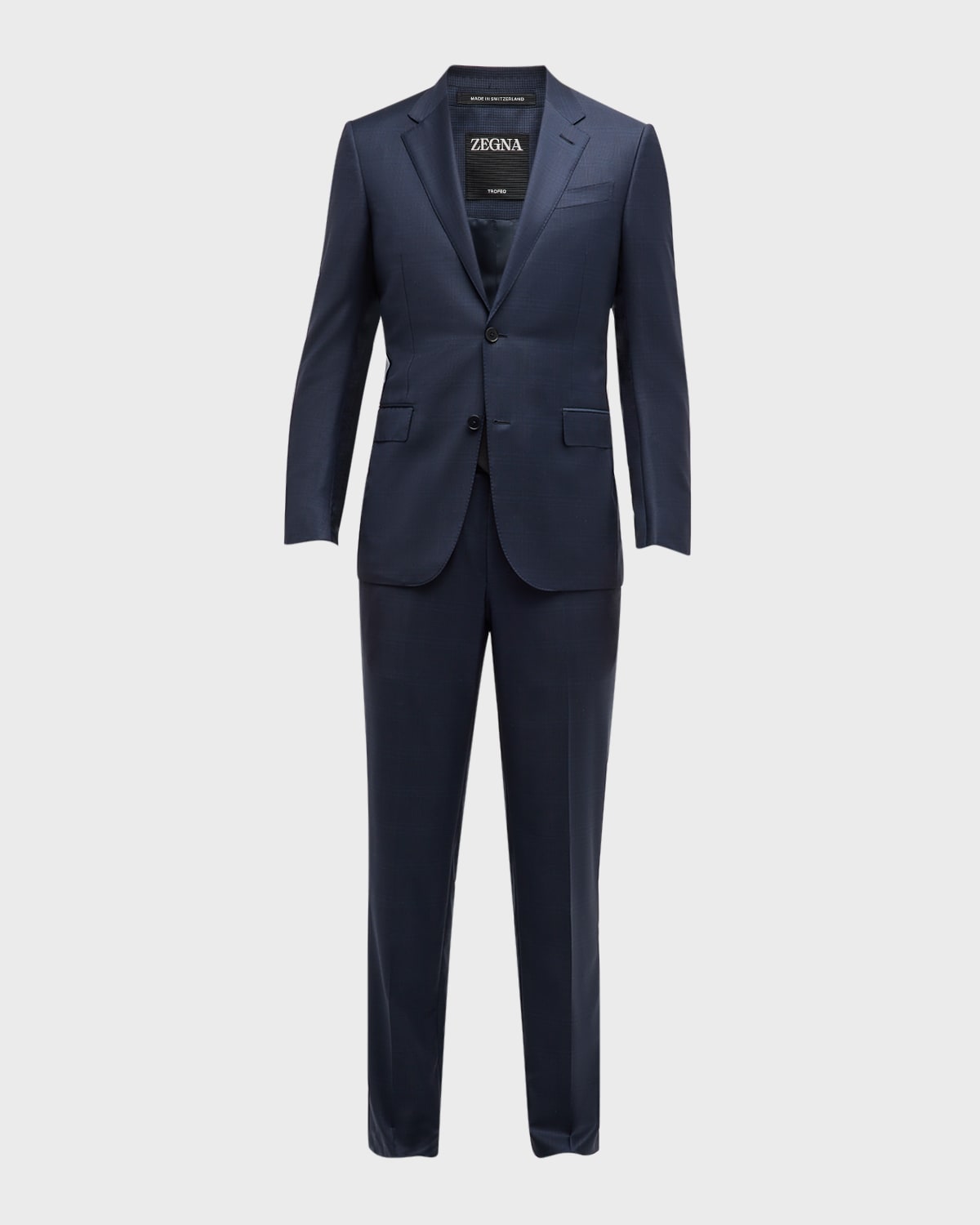 Zegna Men's Micro Houndstooth Plaid Suit In Blue Navy Check