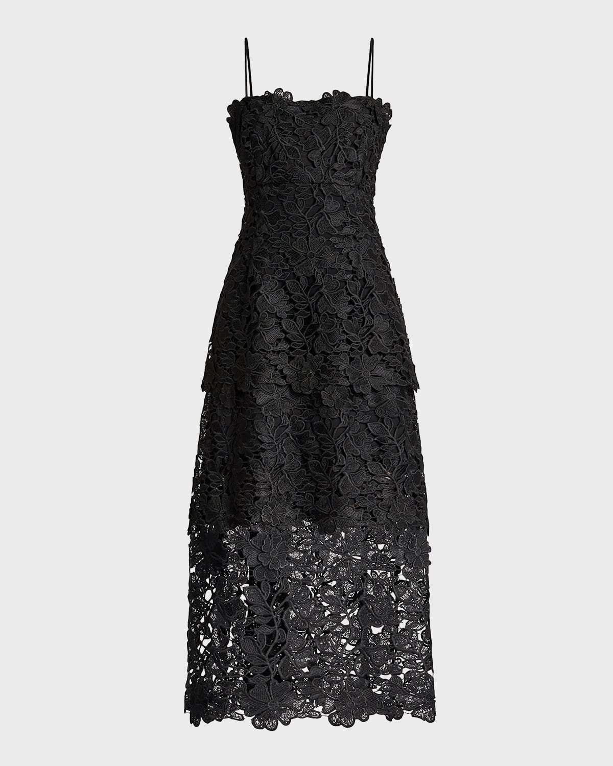 Zac Posen Sleeveless Tiered Lace Midi Dress In Black