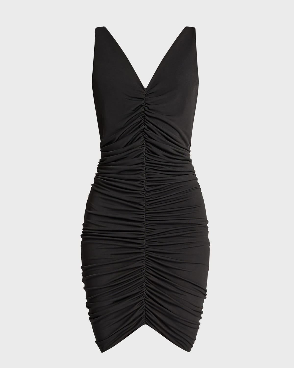 Zac Posen Ruched V-neck Matte Jersey Mini Dress In Black-001