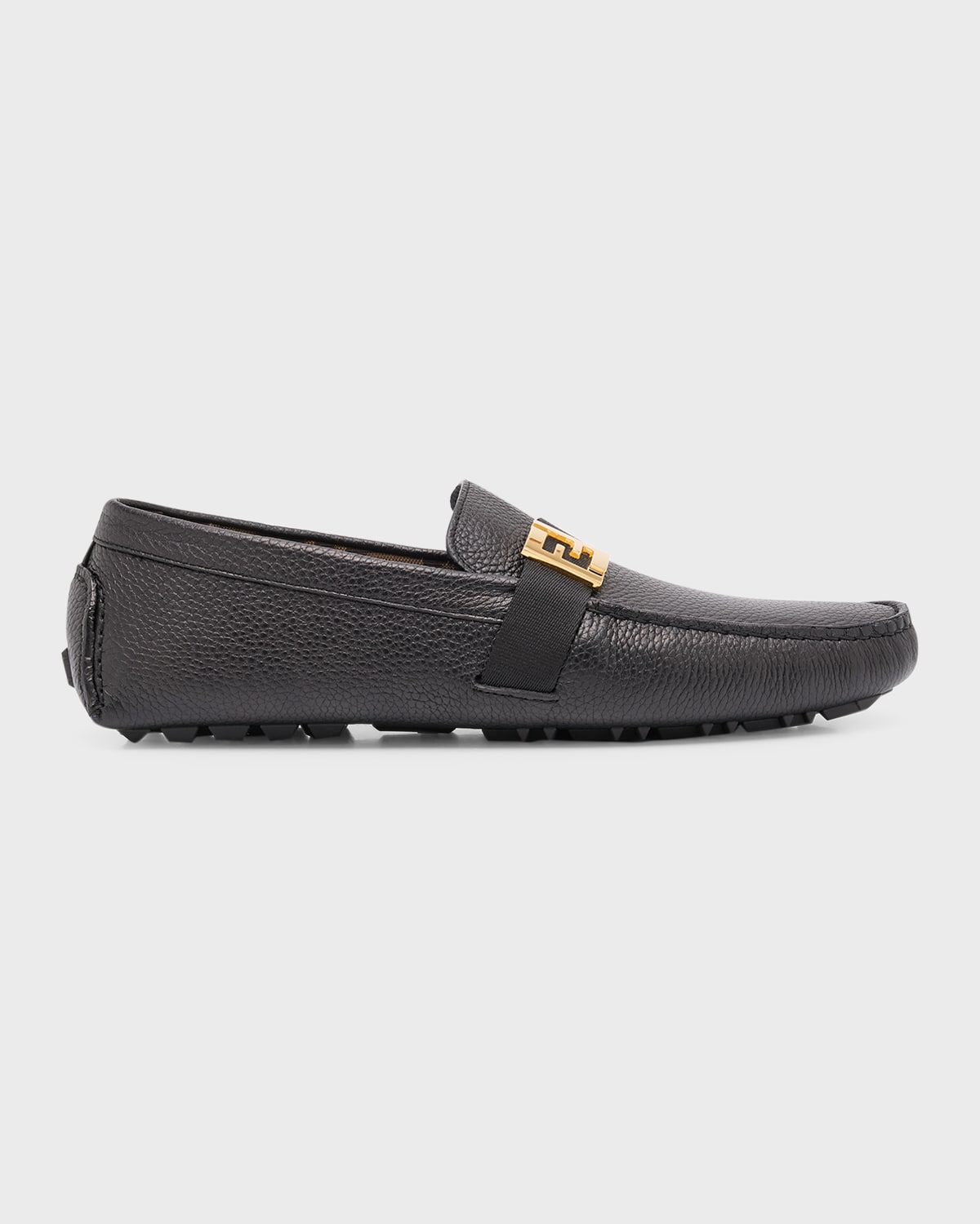 Shop Fendi Men's Ff-buckle Leather Driving Shoes In Neronero