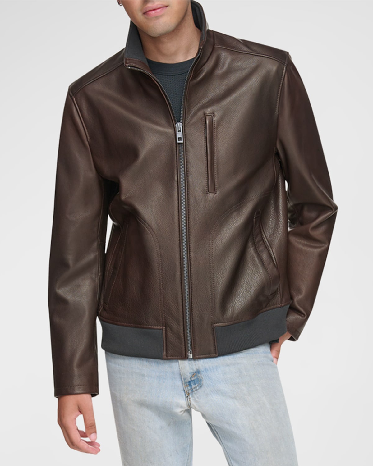 Shop Andrew Marc Men's Lindley Leather Bomber Jacket In Chocolate