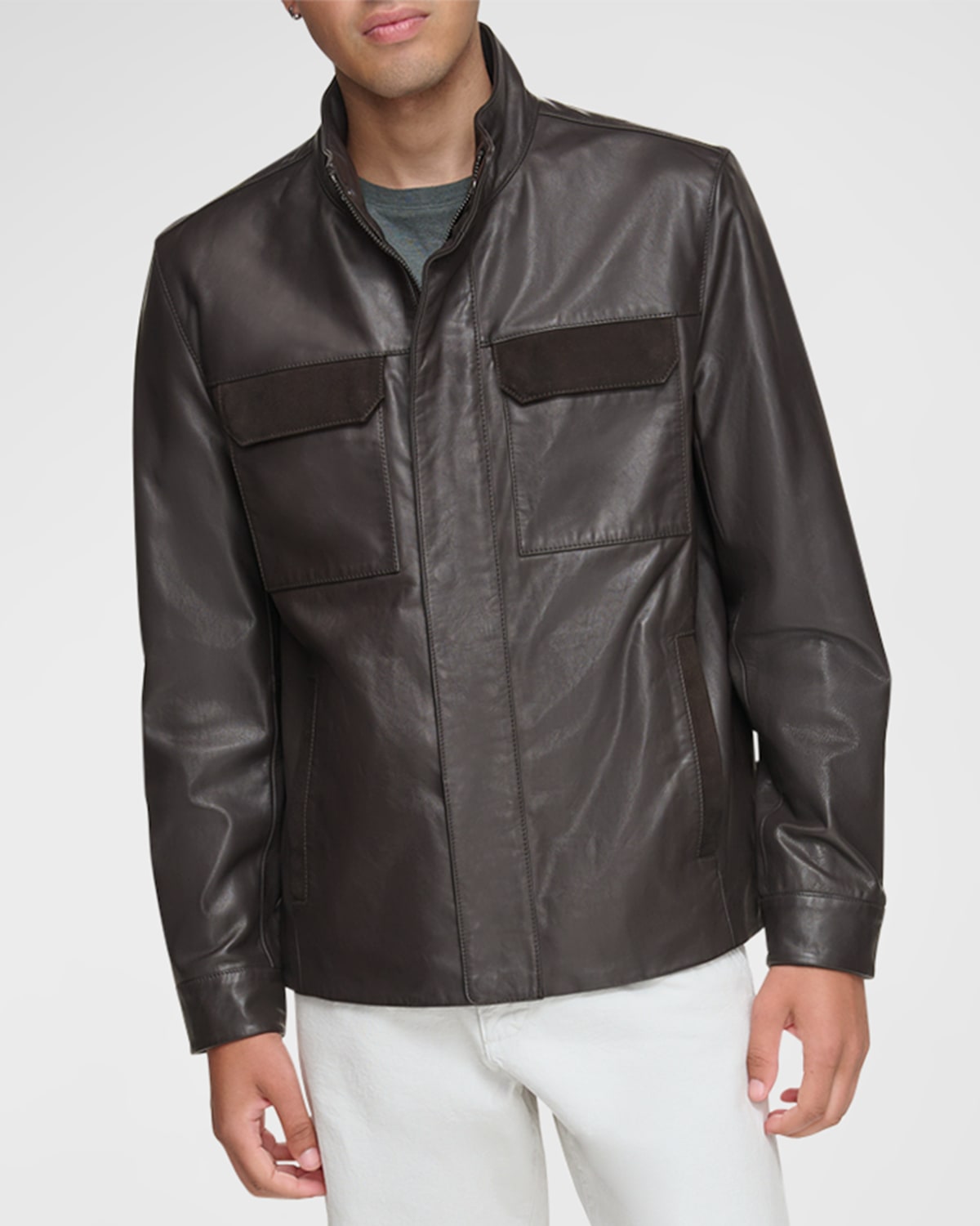 ANDREW MARC MEN'S VENLO LEATHER JACKET WITH SUEDE TRIM