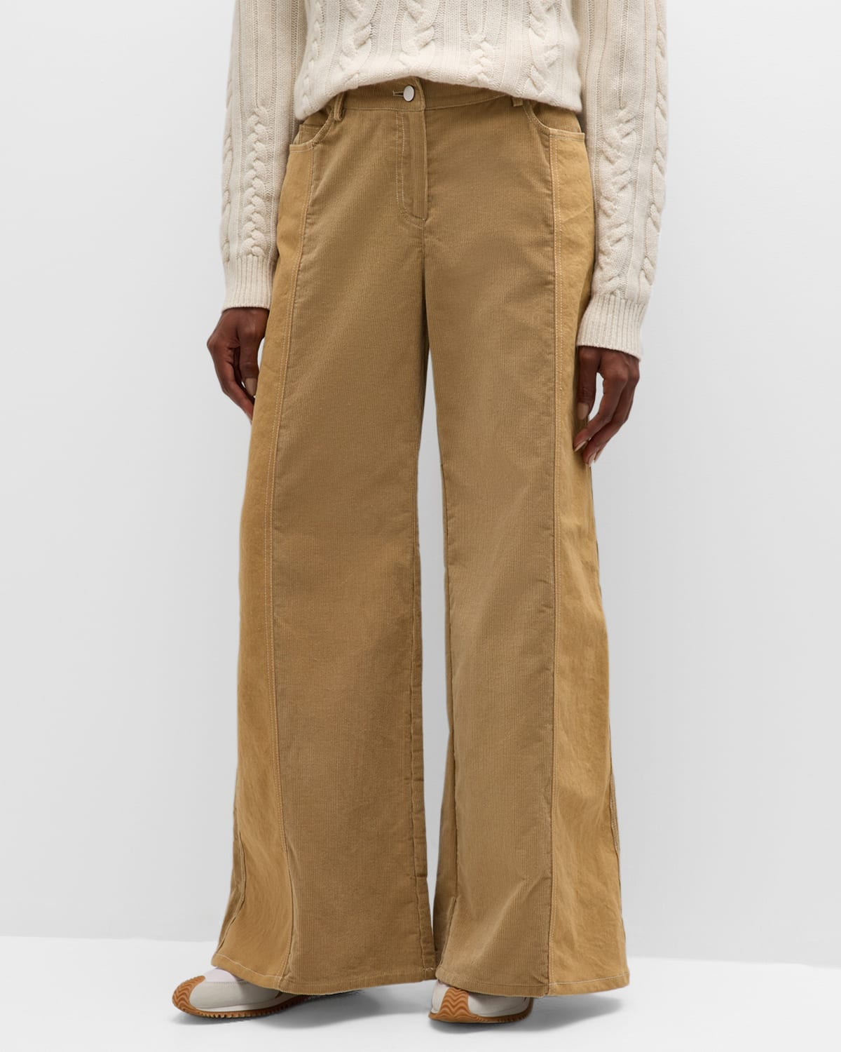 Shop Twp Styles Two-tone Wide-leg Corduroy Pants In Camel