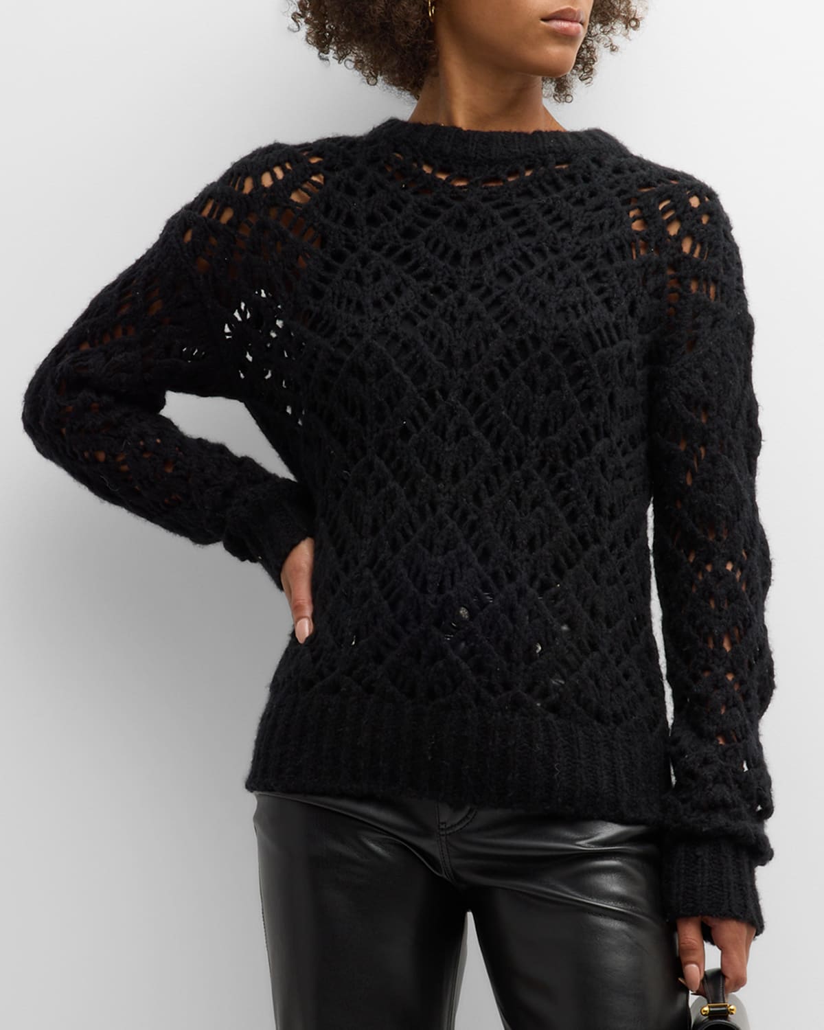 Naadam Wool-cashmere Open Stitch Sweater In Black
