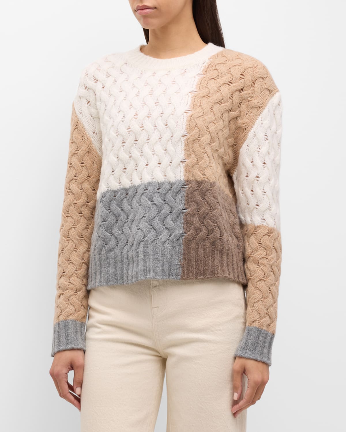 Naadam Wool-cashmere Colorblock Lattice Stitch Sweater In Ivory