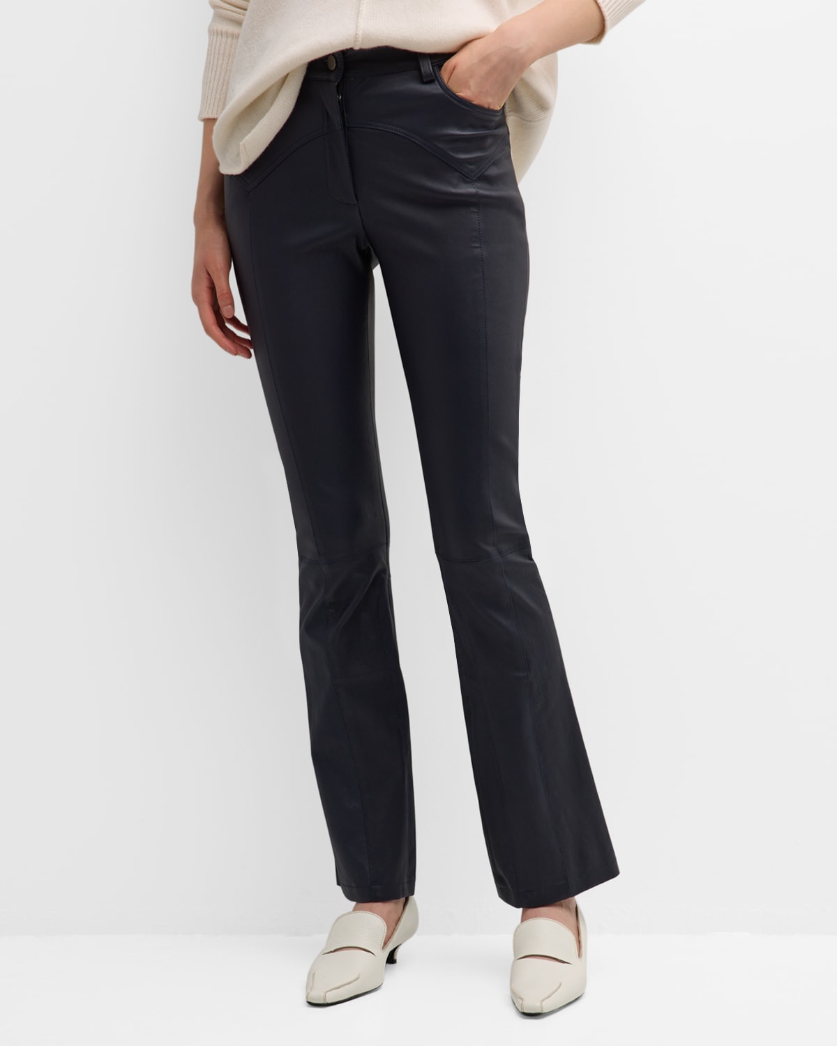 Twp Morrison Lamb Leather Flare Pants In Midnight
