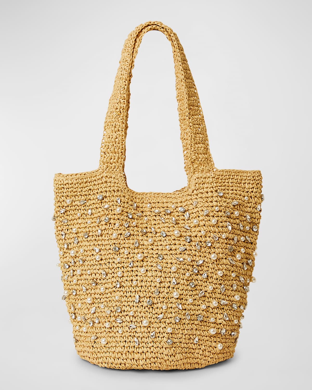 Nia Pearly Crystal Straw Tote Bag