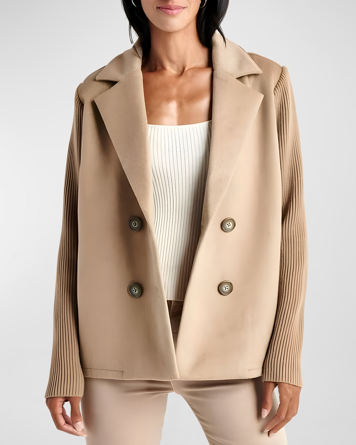 Splendid Singrid Double Breasted Wool Blend Jacket In Heather Camel