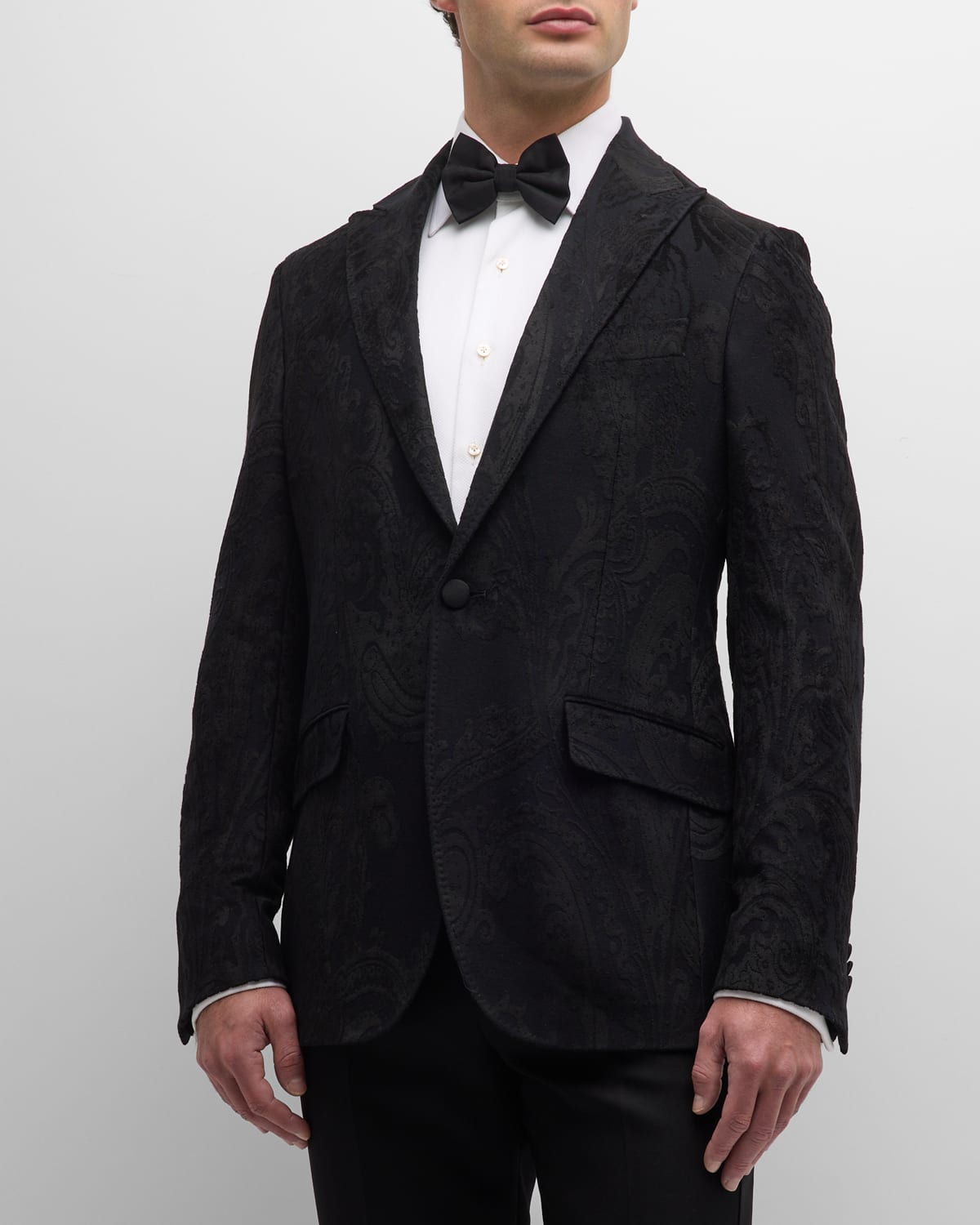 Etro Men's Tonal Jacquard Tuxedo Jacket In Black