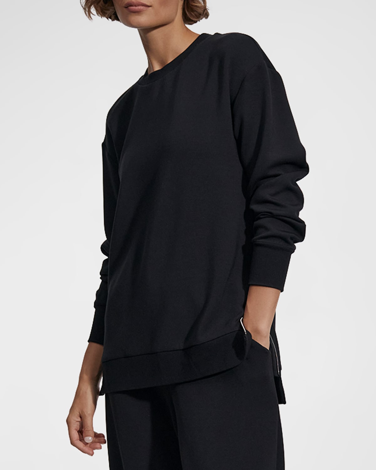 Varley Charter Side-zip Crewneck Sweatshirt In Black