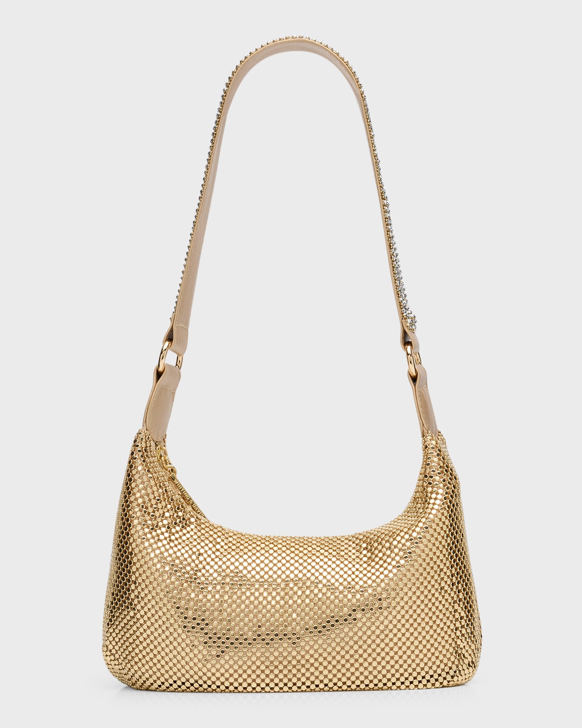Whiting & Davis Bianca Zip Crystal Shoulder Bag In Gold