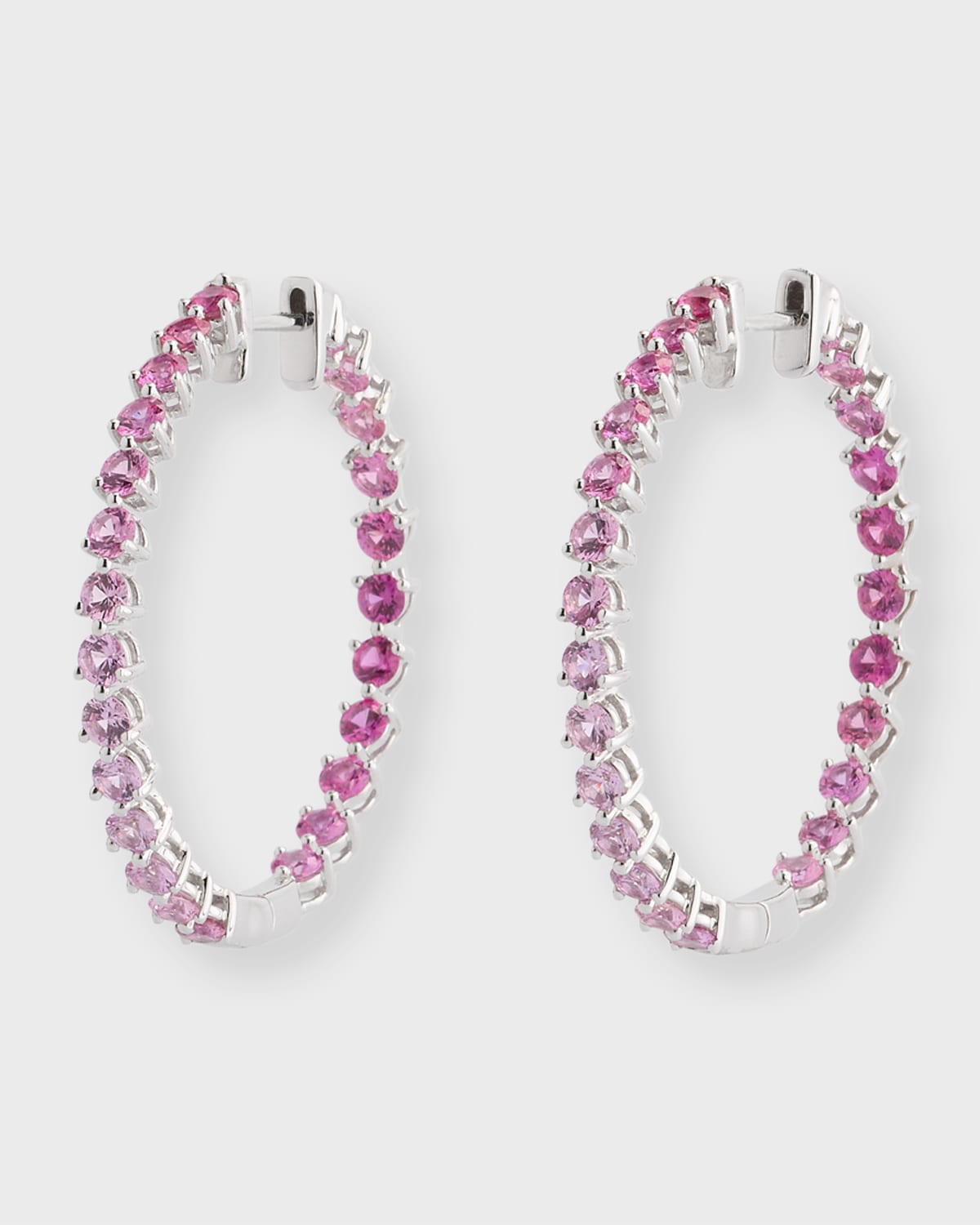 Rainbow 18K White Gold Ombre Pink Sapphire Inside Out Hoop Earrings