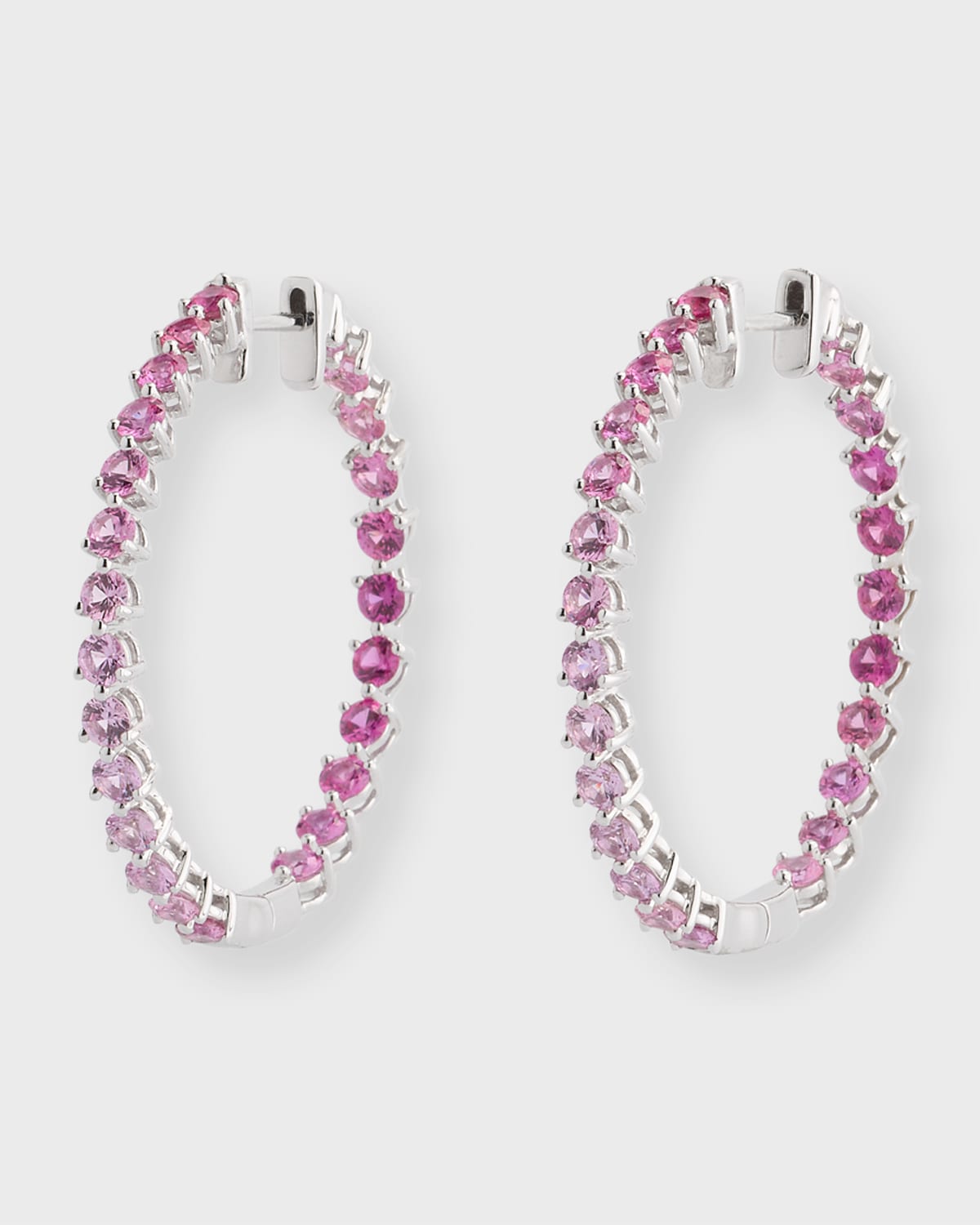 Lisa Nik 18k White Gold Hinged Gradient Pink Sapphire Hoop Earrings