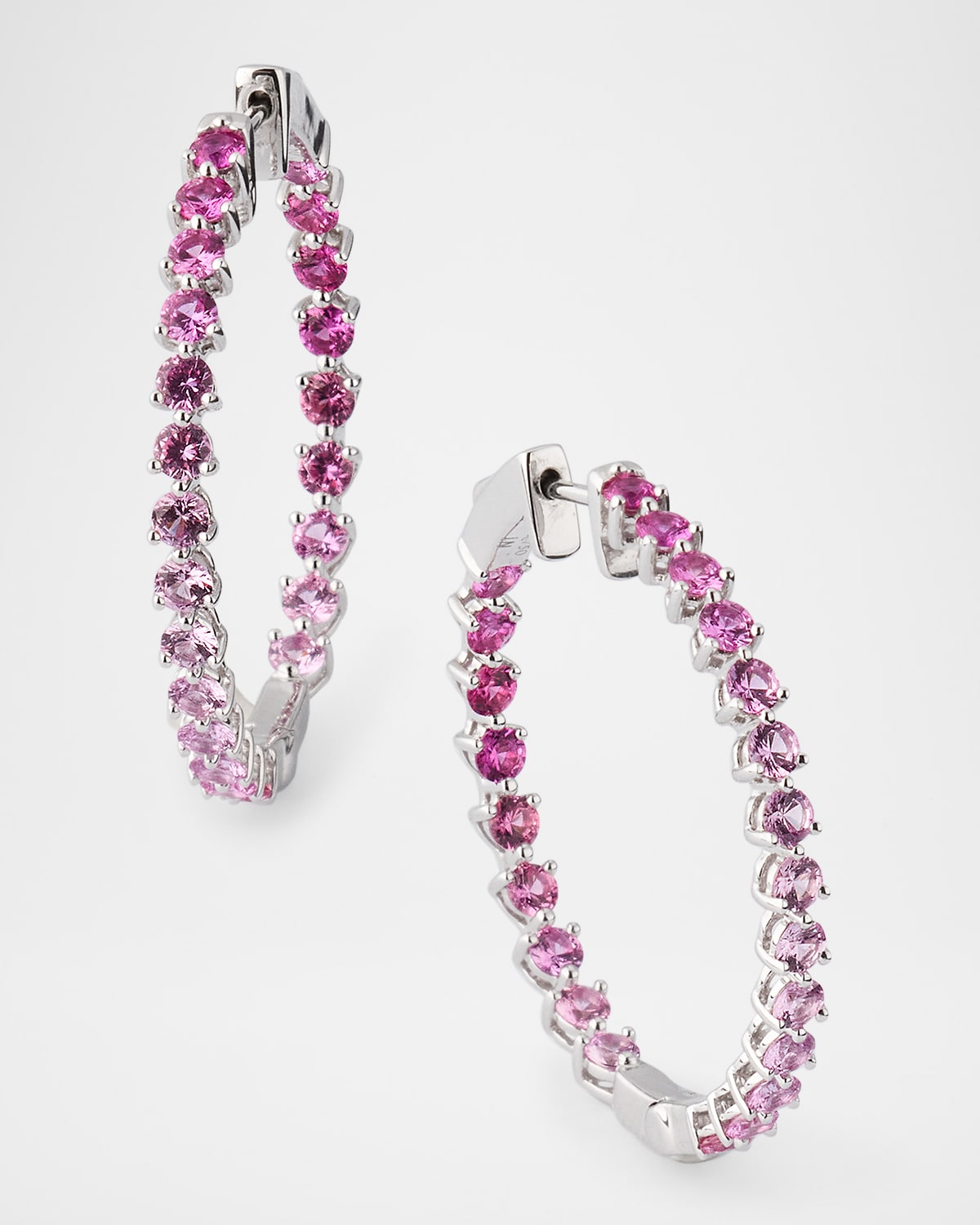 Rainbow 18K White Gold Ombre Pink Sapphire Inside Out Hoop Earrings