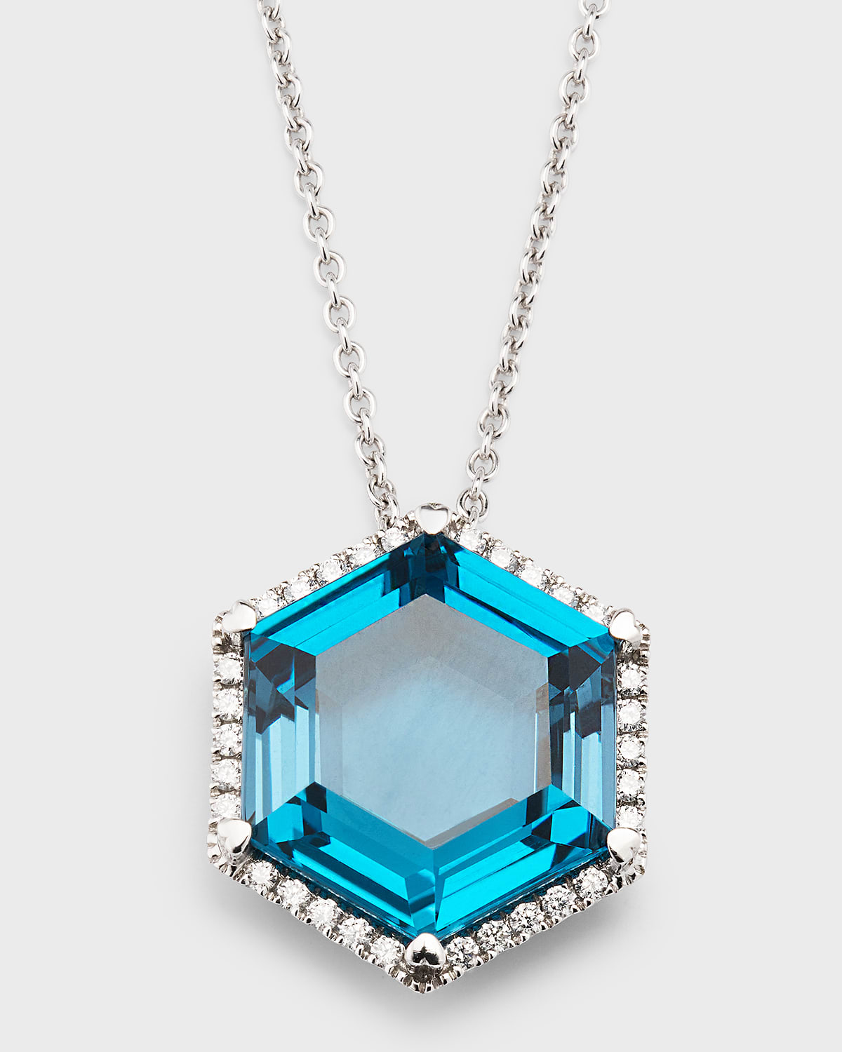 Lisa Nik 18k White Gold London Blue Topaz Pendant Necklace With Diamonds