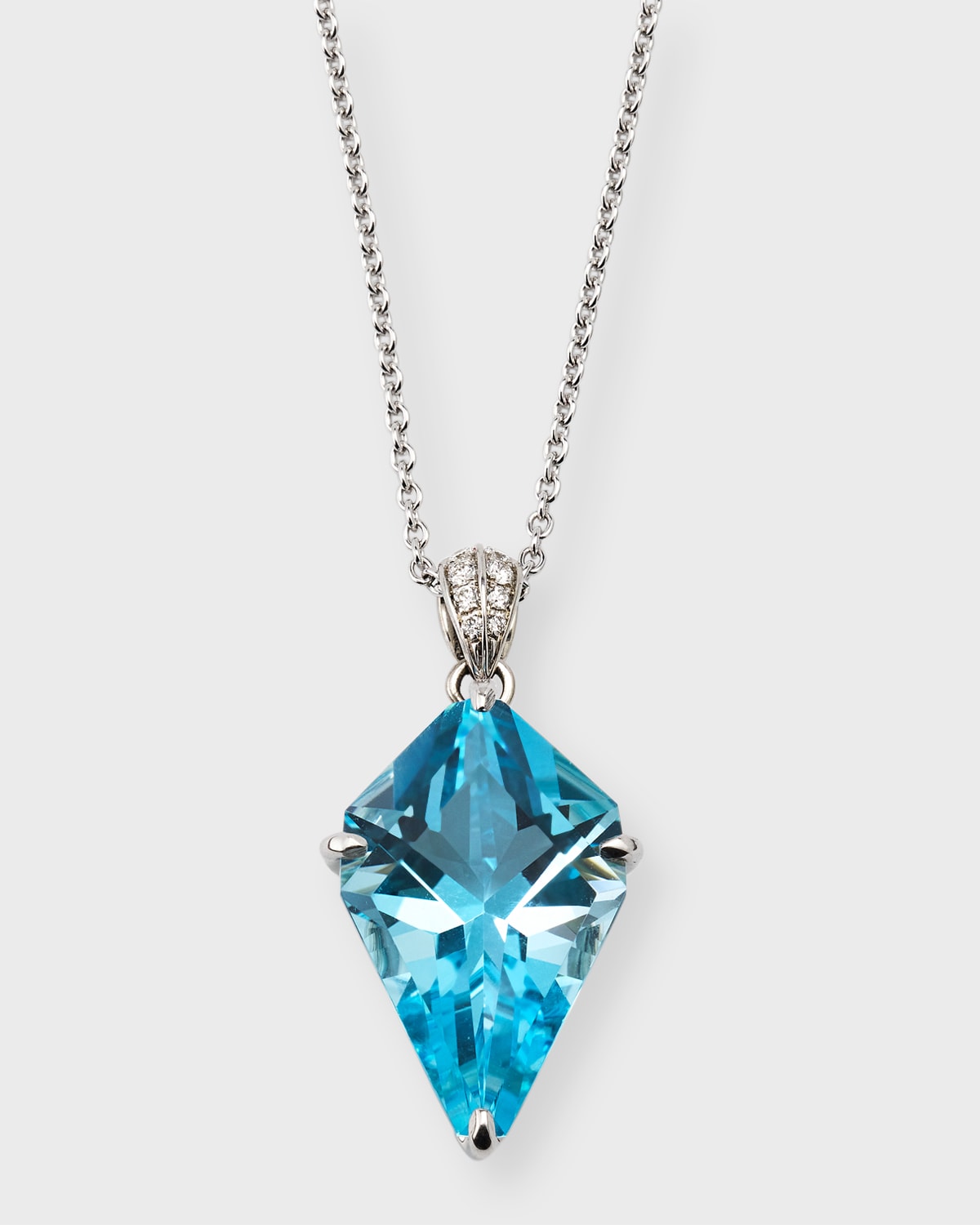 Rocks 18K White Gold Blue Topaz Kite and Diamond Bail Pendant Necklace