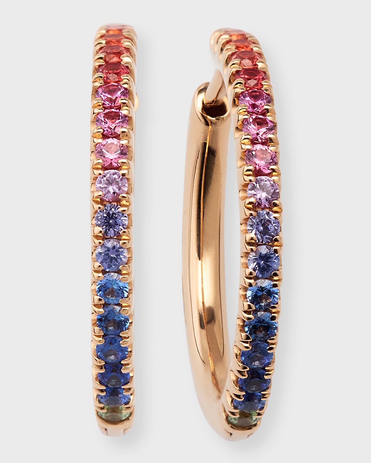 Lisa Nik 18k Rose Gold Hinged Rainbow Sapphire Hoop Earrings