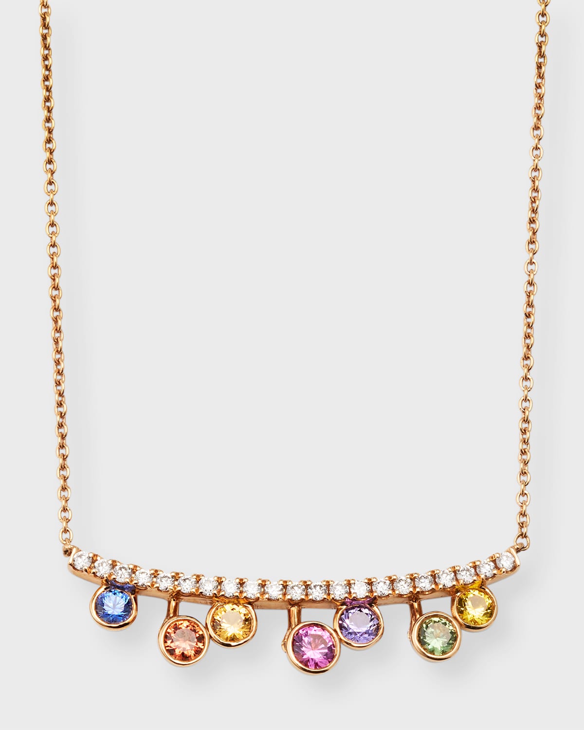 Rainbow 18K Rose Gold Floating Sapphire & Diamond Bar Necklace